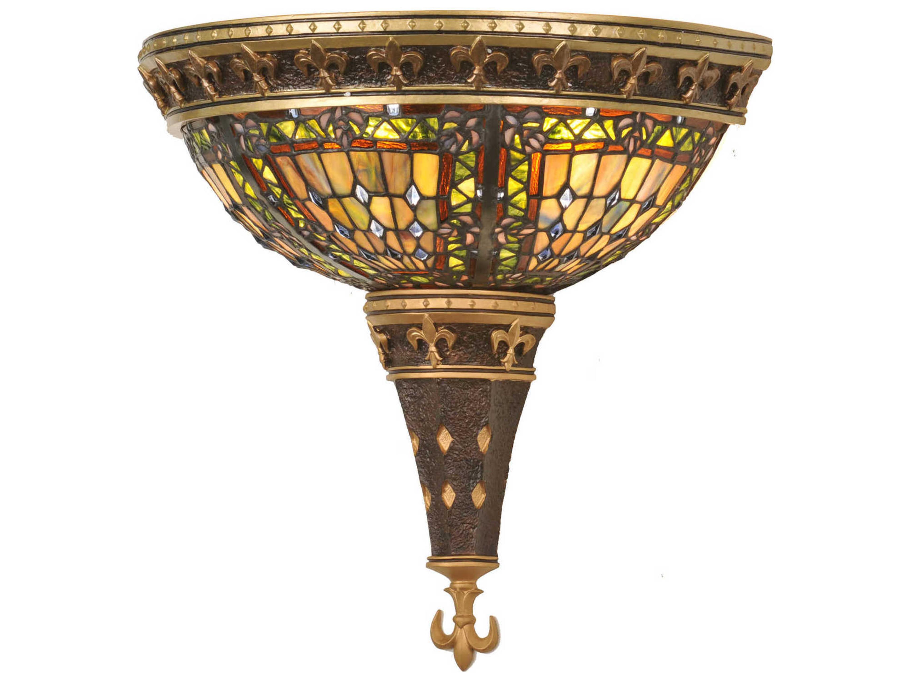 Fleur-de-lis 2-Light Bronze Tiffany Wall Sconce