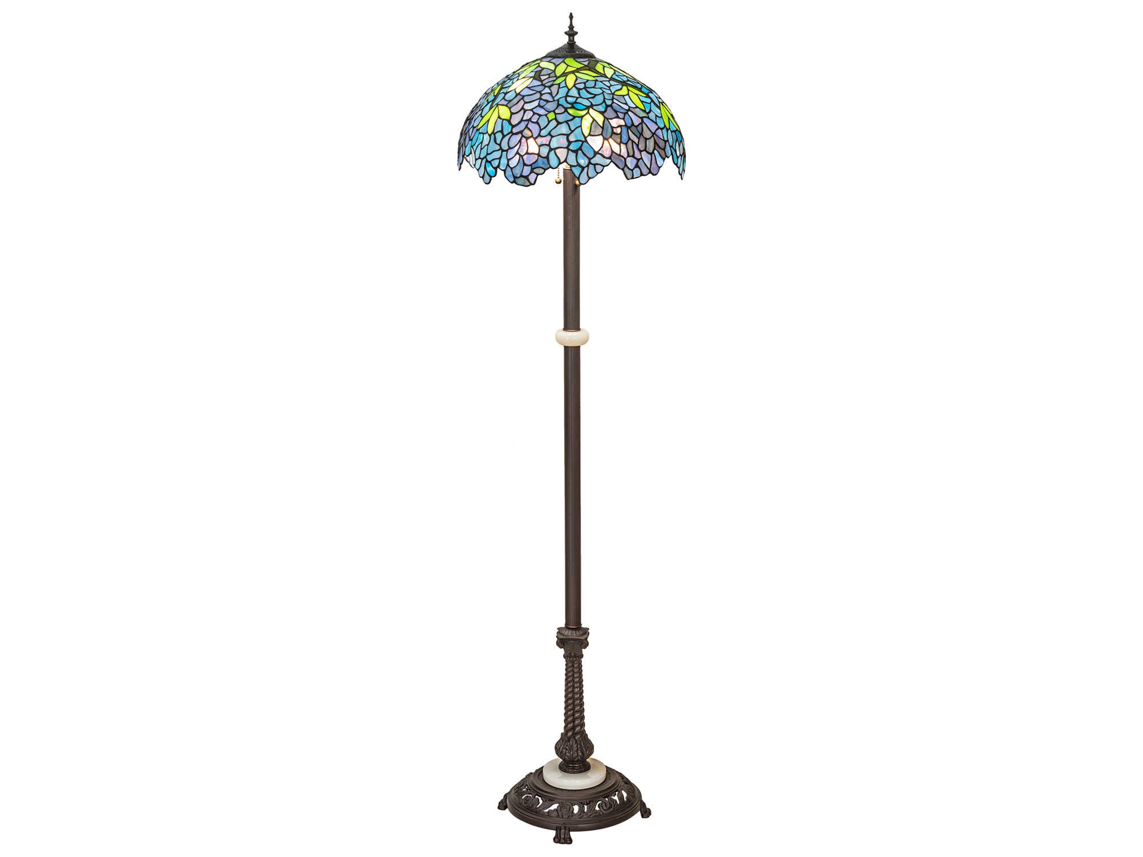Wisteria Glass Mahogany Bronze Tiffany Floor Lamp