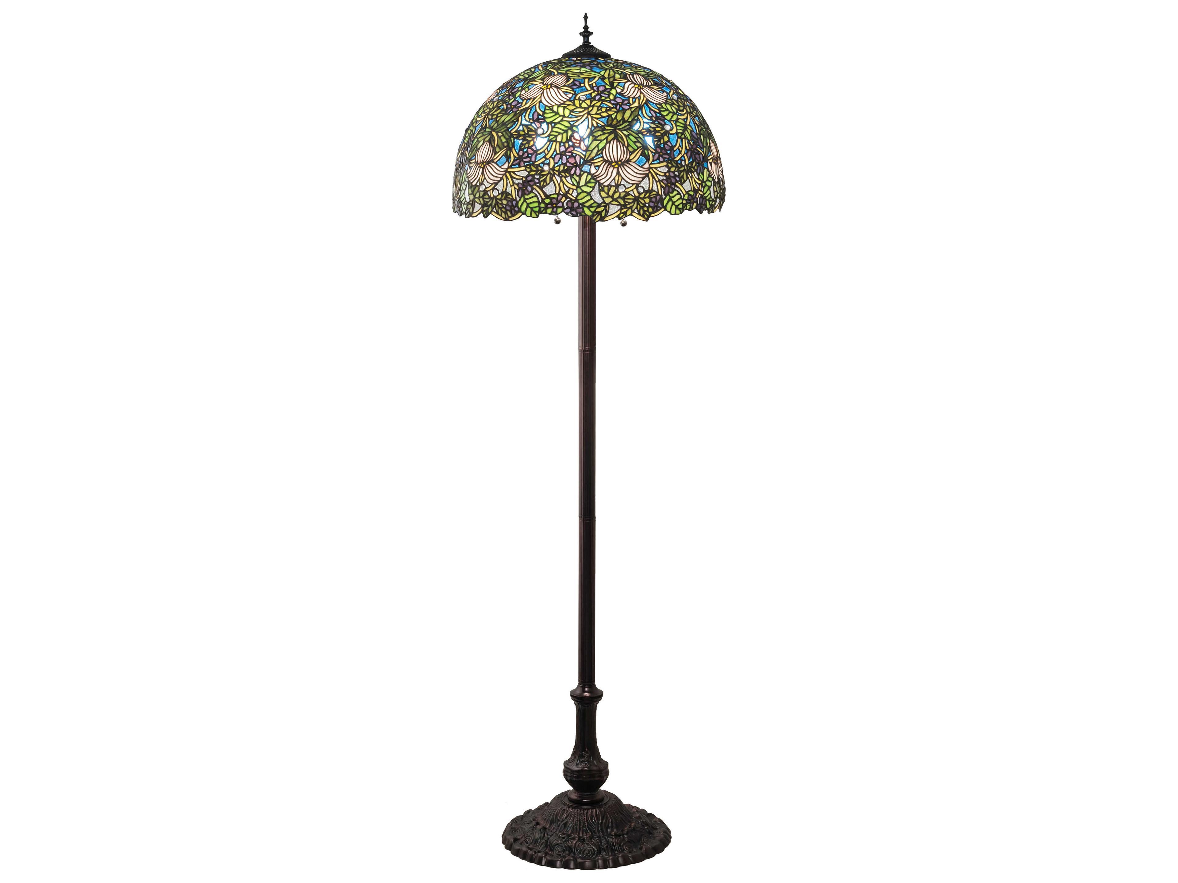 Trillium & Violet Glass Tiffany Mahogany Bronze Floor Lamp