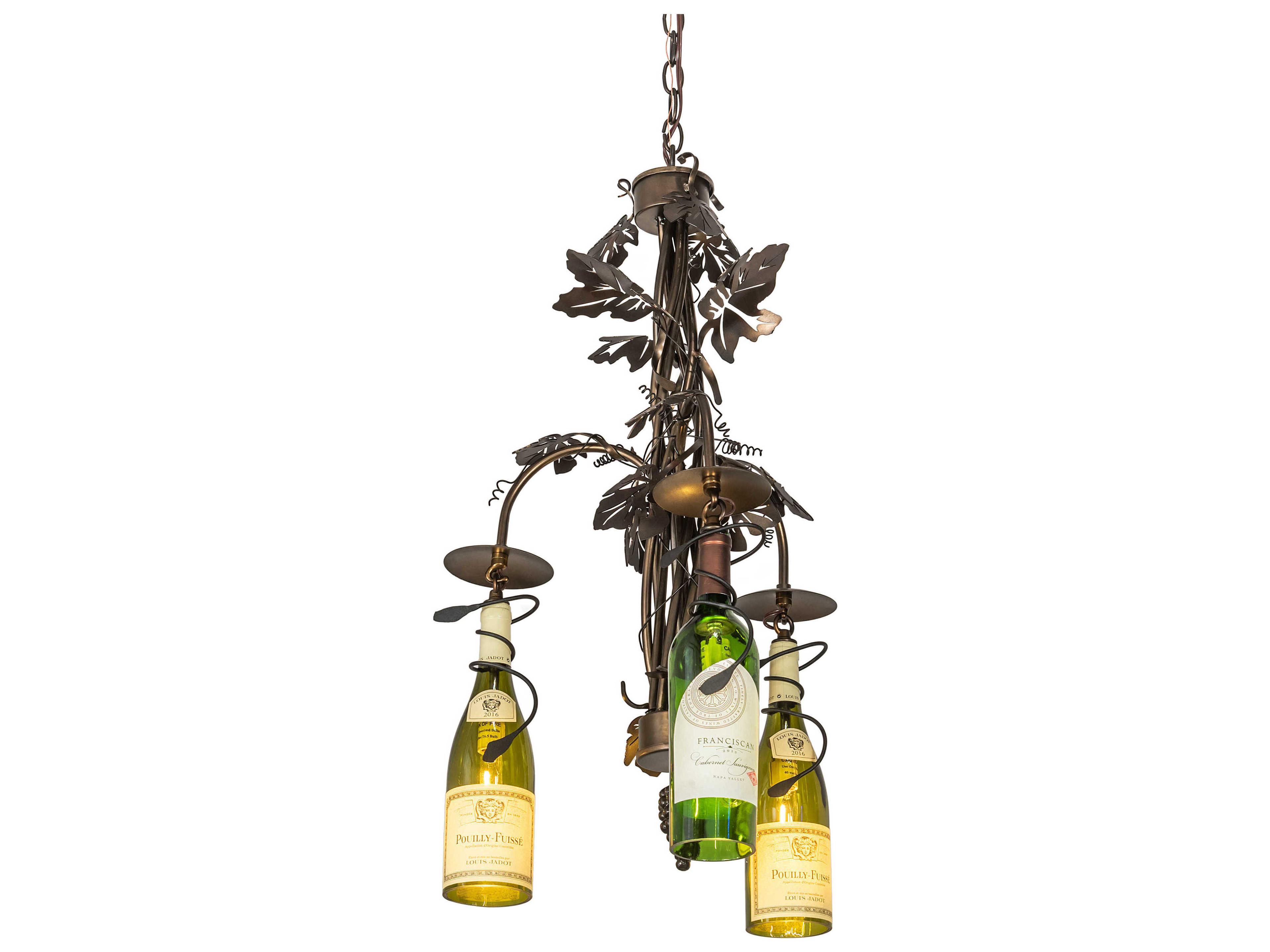Tuscan Vineyard 3-Light Antique Copper Glass Chandelier