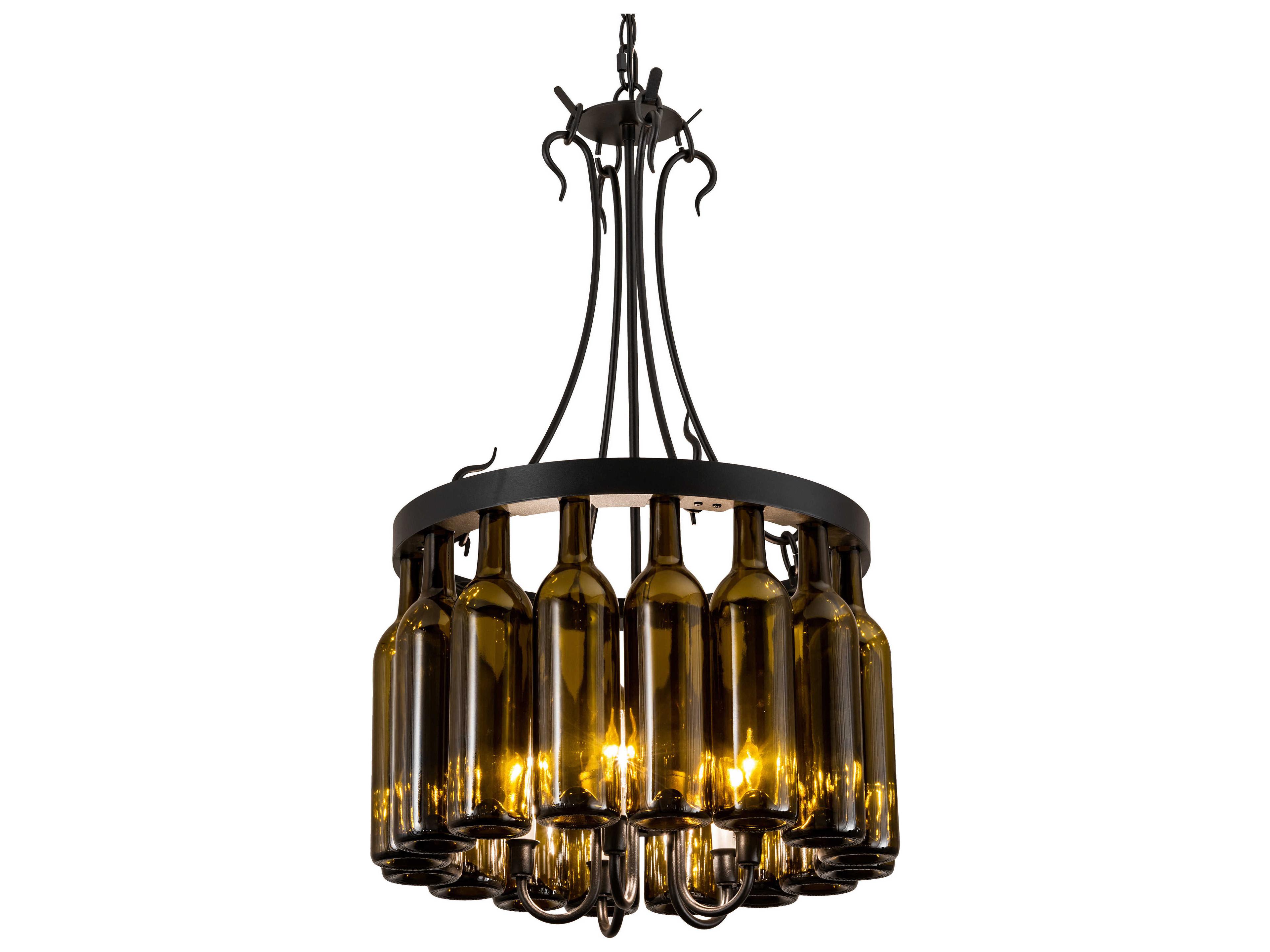 Tuscan Vineyard 5-Light Black Green Glass Drum Pendant