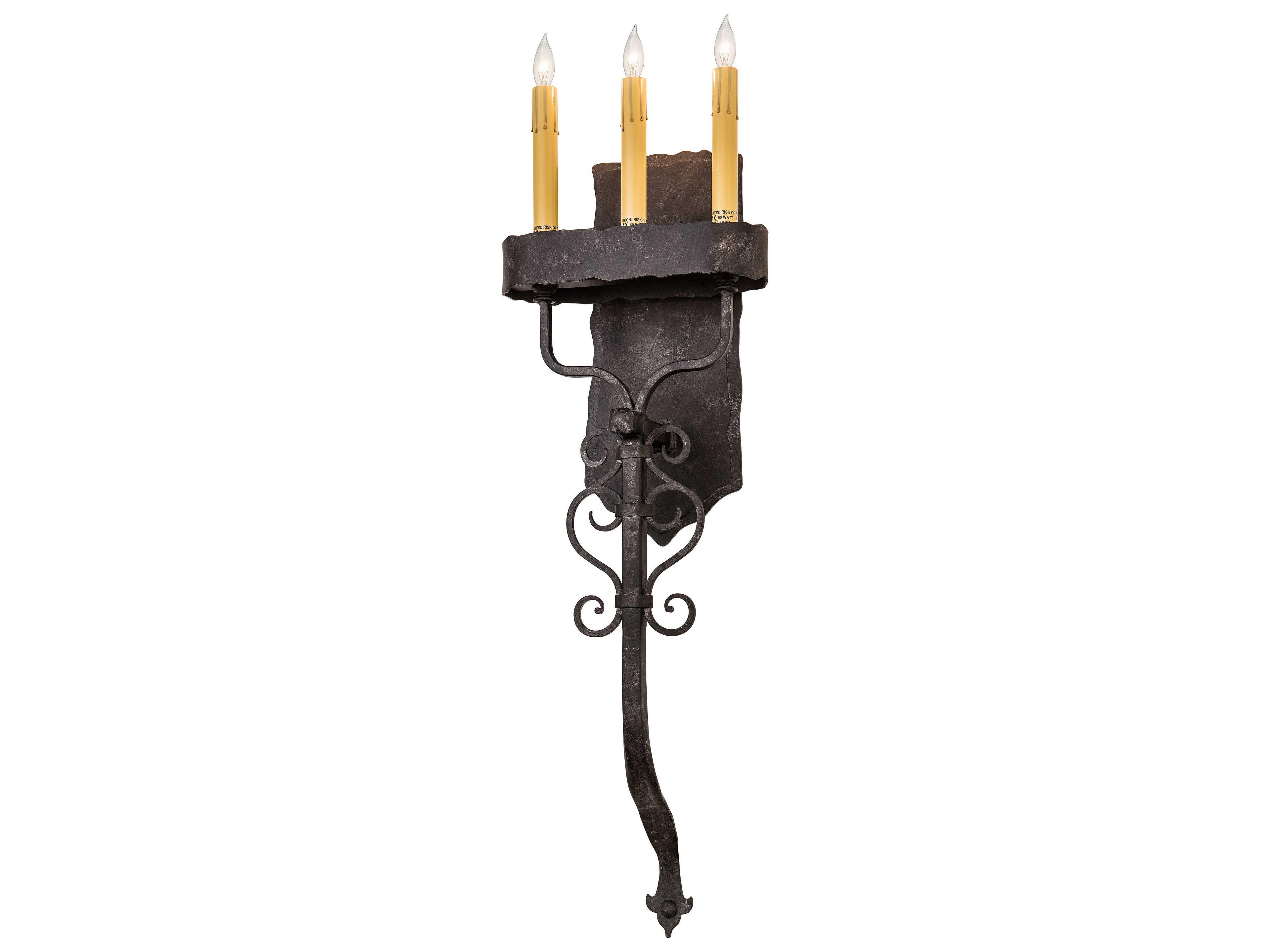 3-Light Black Glass Wall Sconce
