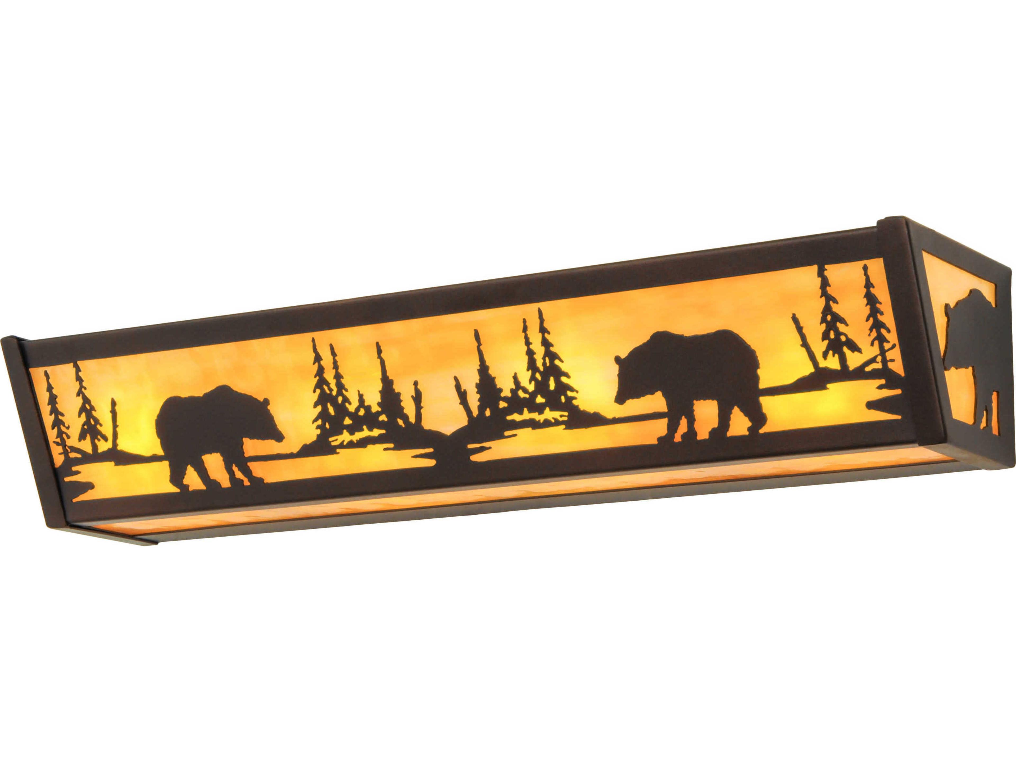 Bear At Lake 4-Light Black Glass Vanity Light