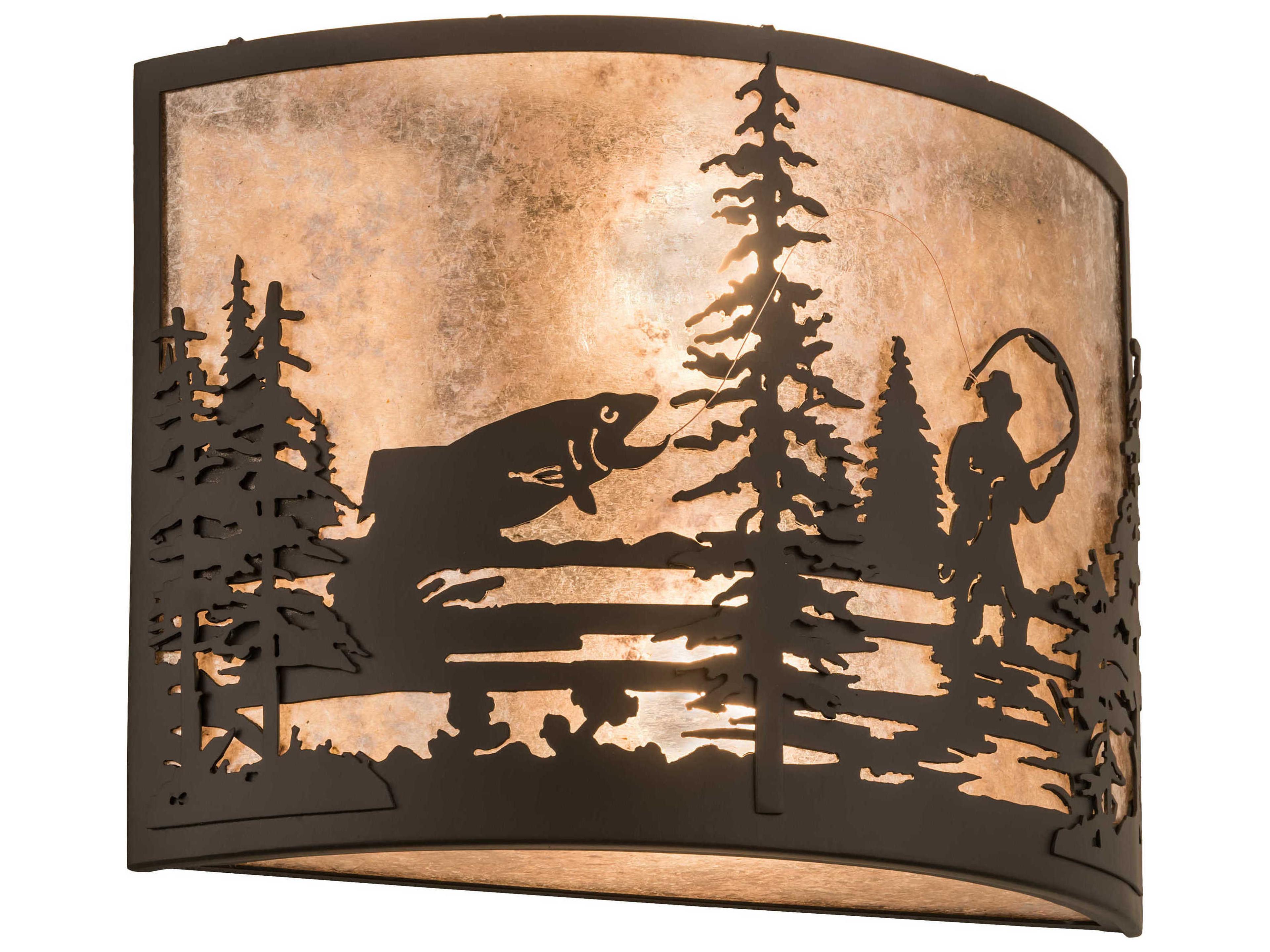 Fly Fishing 2-Light Bronze Glass Wall Sconce
