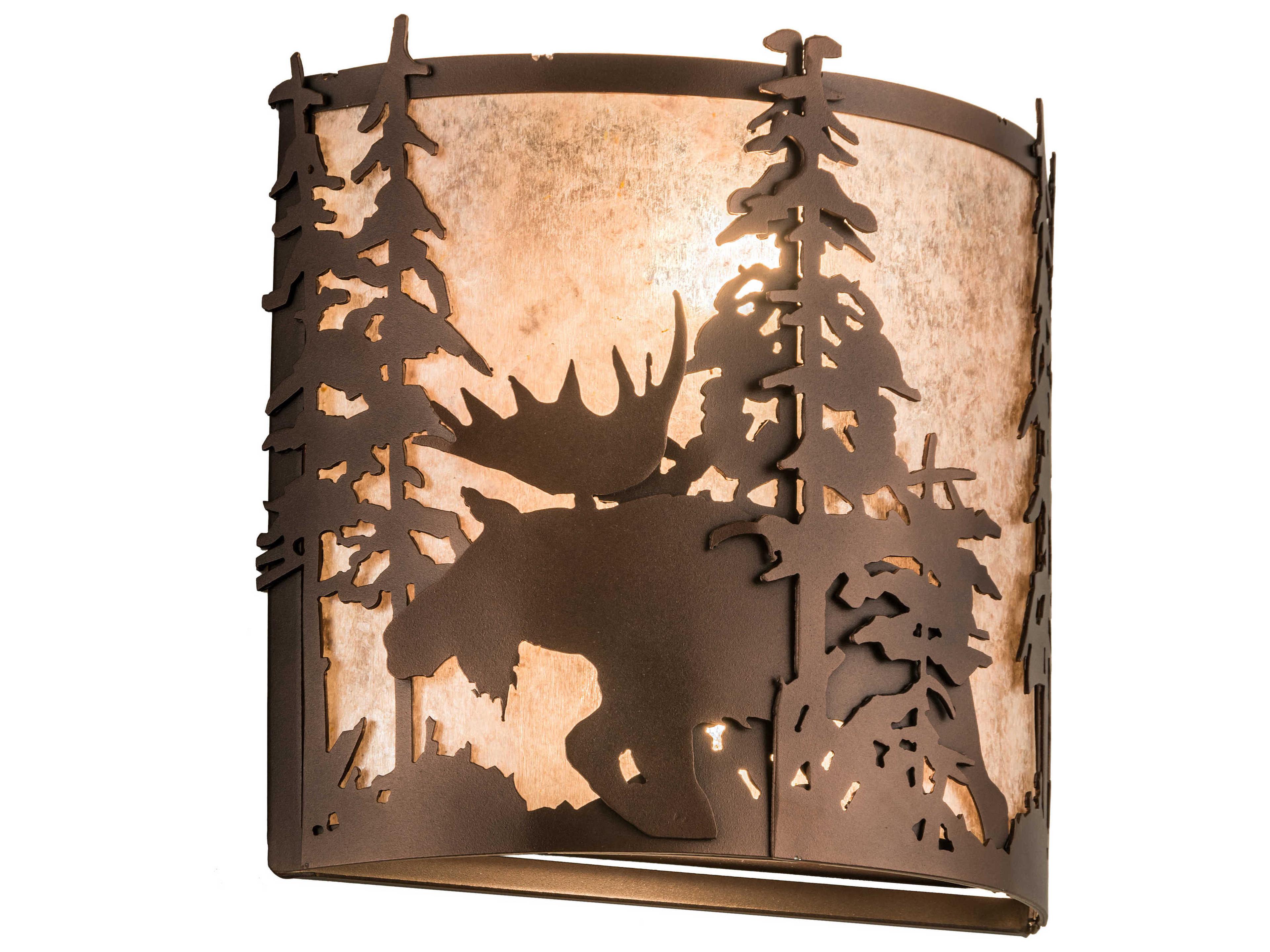 Moose At Dusk 2-Light Bronze Glass Wall Sconce