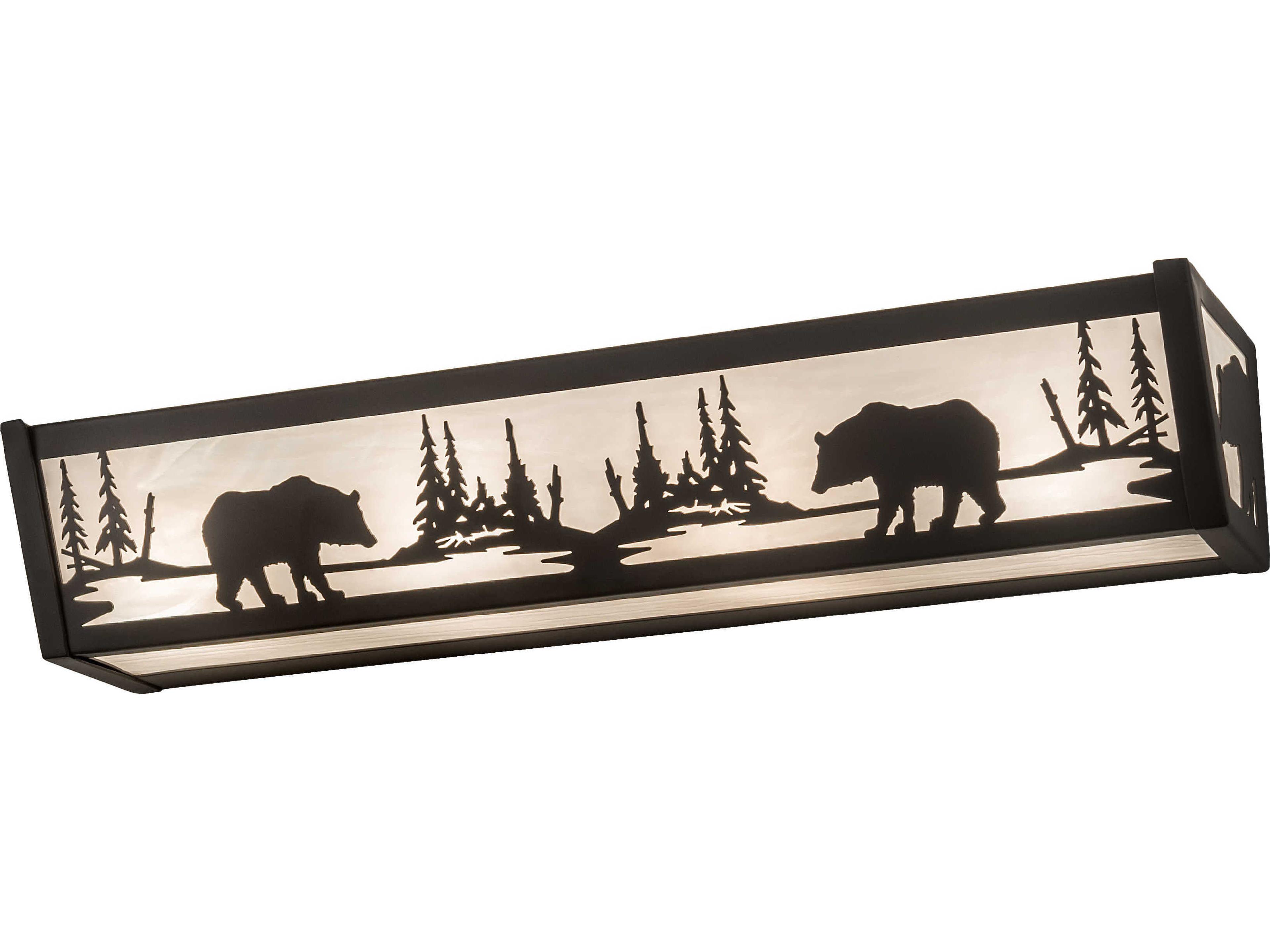 Bear At Lake 4-Light Bronze Glass Vanity Light