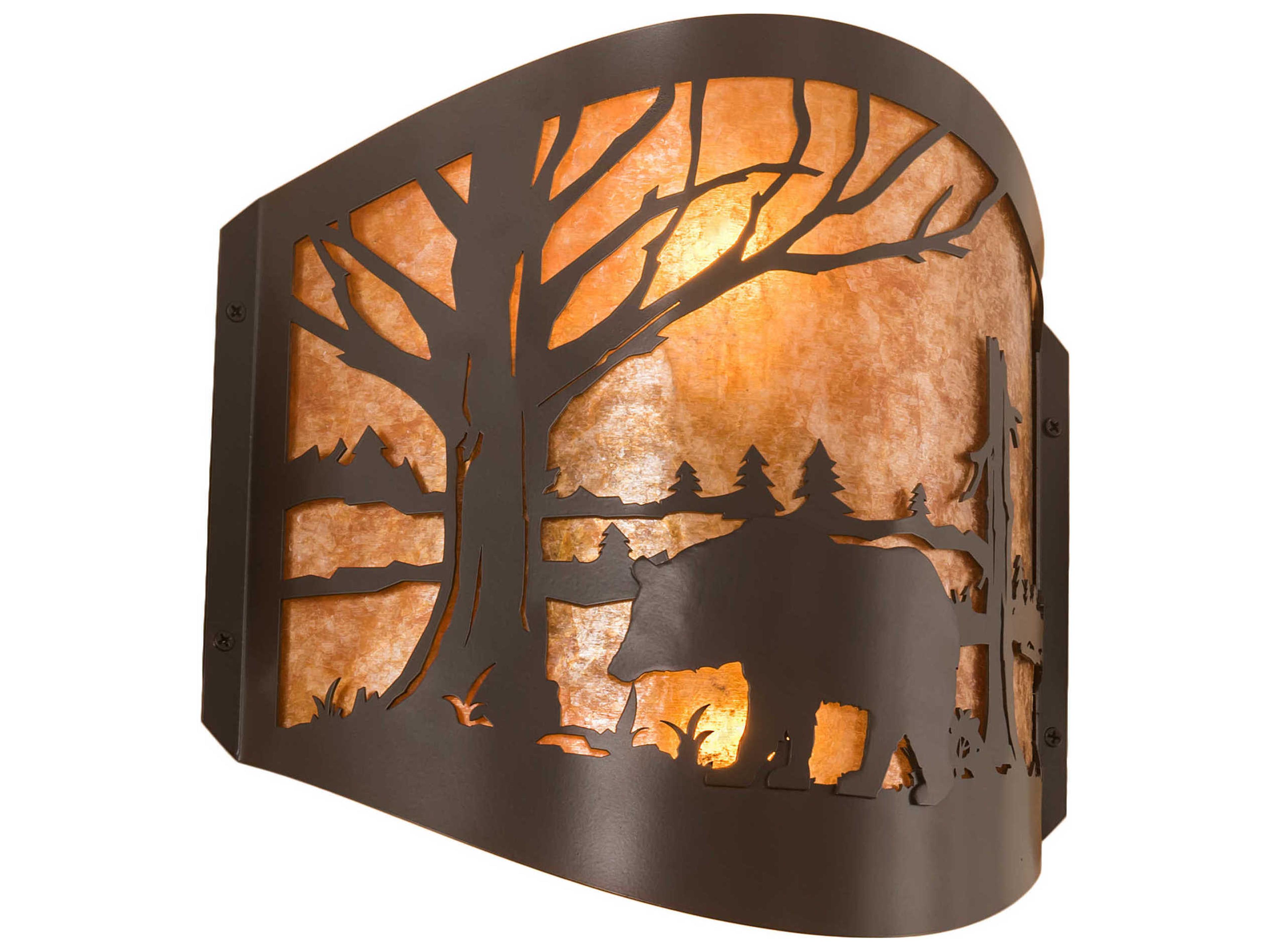 Bear At Lake 2-Light Bronze Glass Wall Sconce