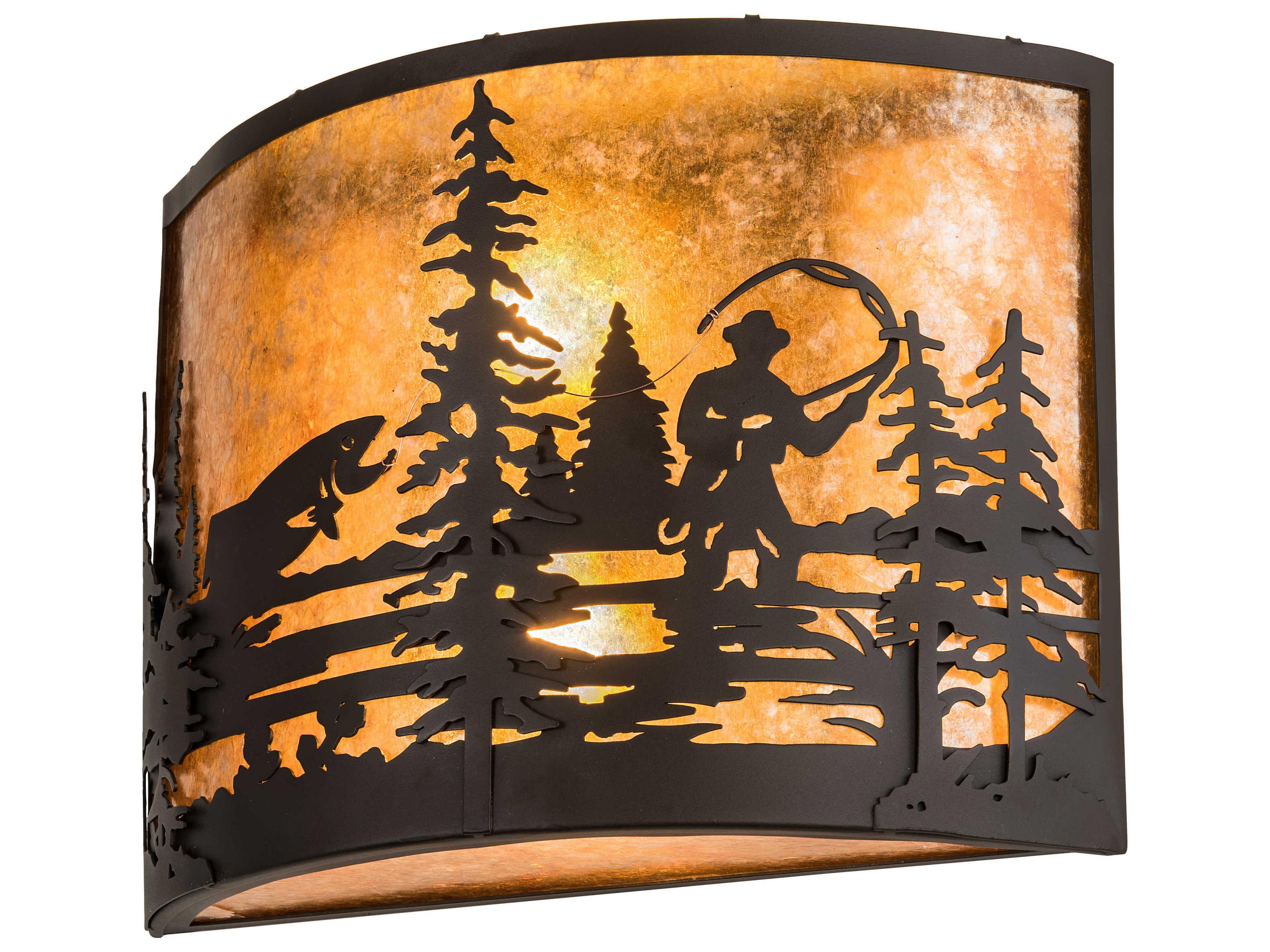 Fly Fishing 2-Light Bronze Glass Wall Sconce