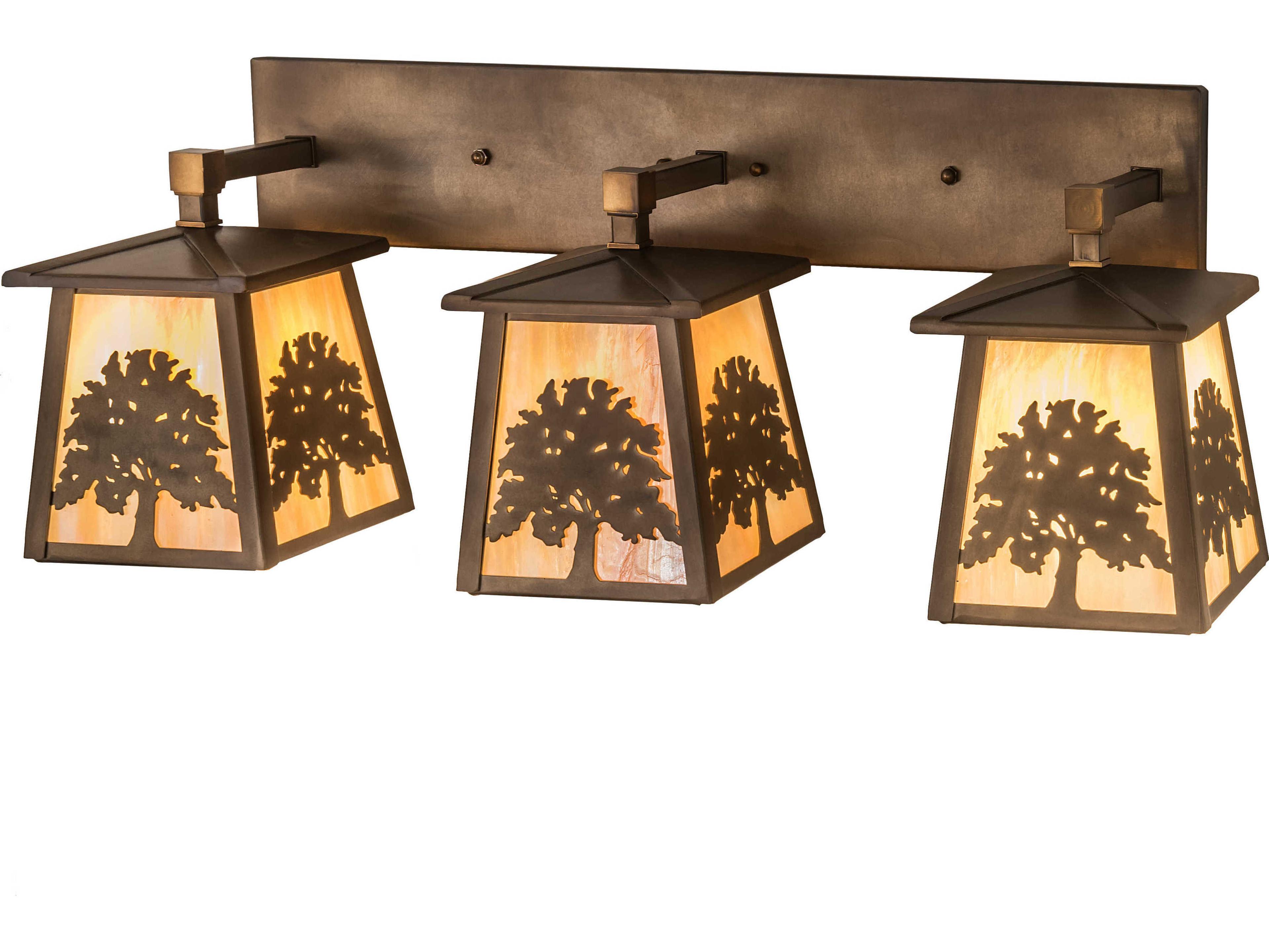 3-Light Copper Glass Vanity Light