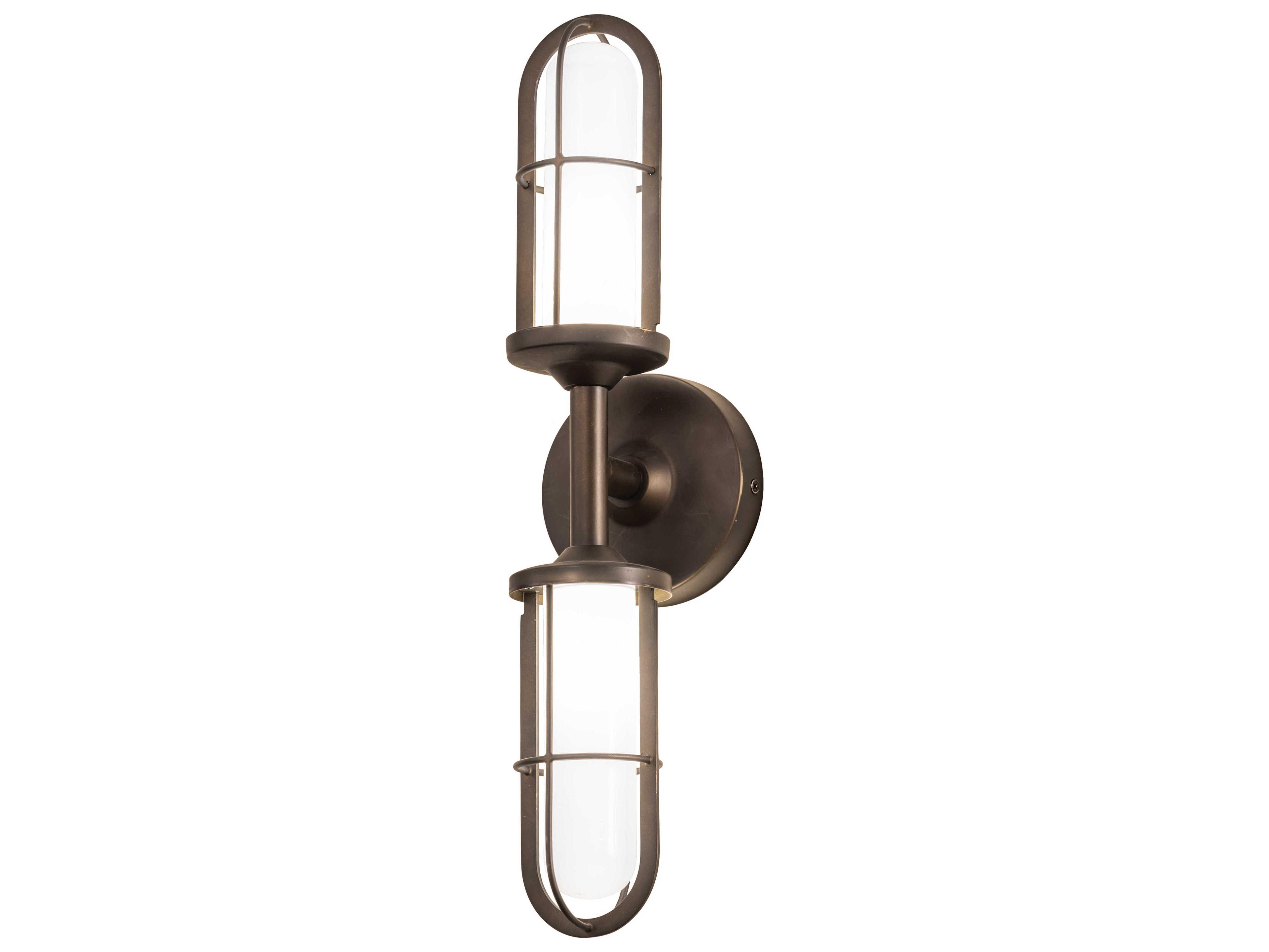 2-Light Brass Glass LED Wall Sconce