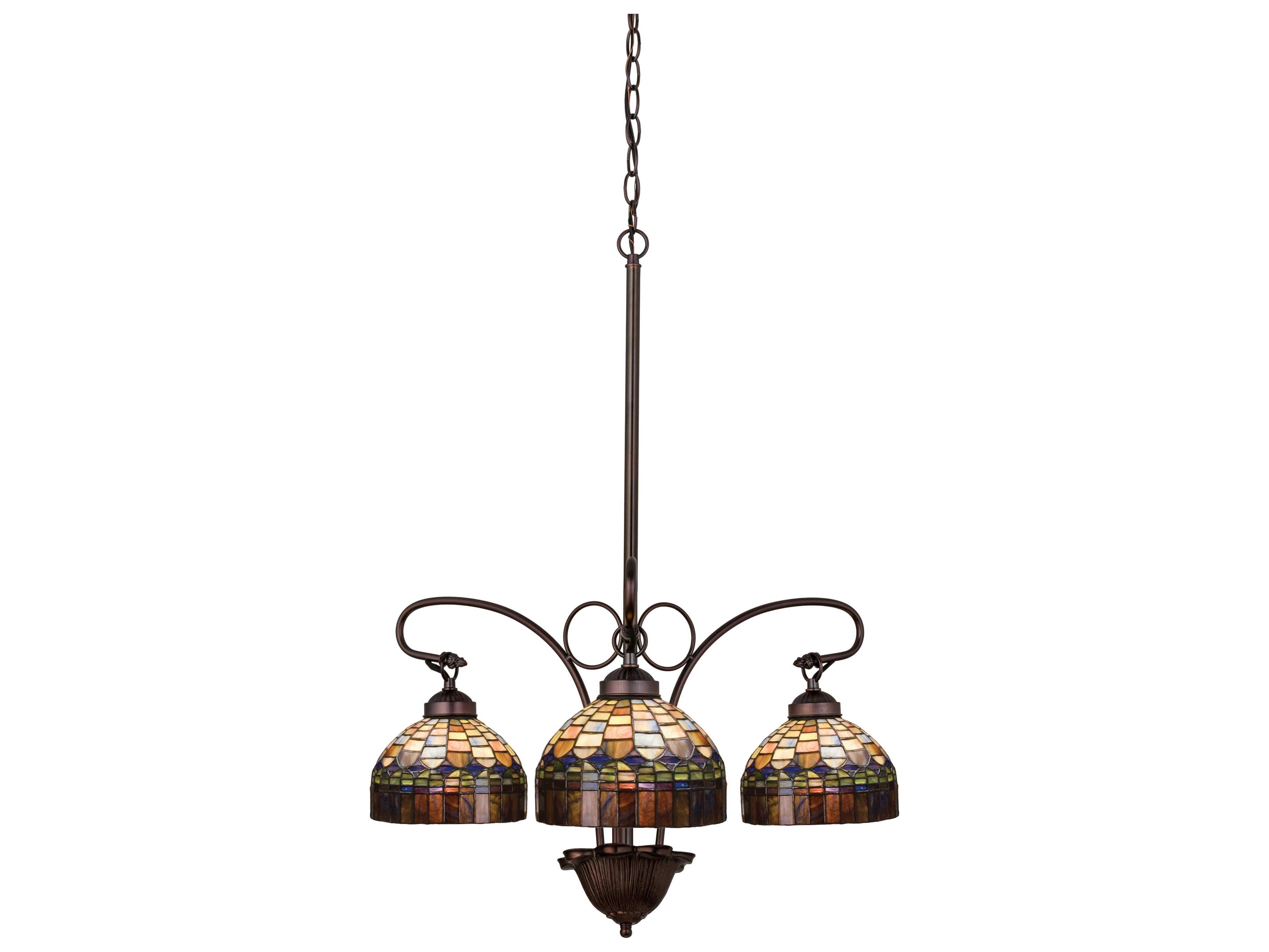 Victorian 3-Light Bronze Tiffany Dome Chandelier