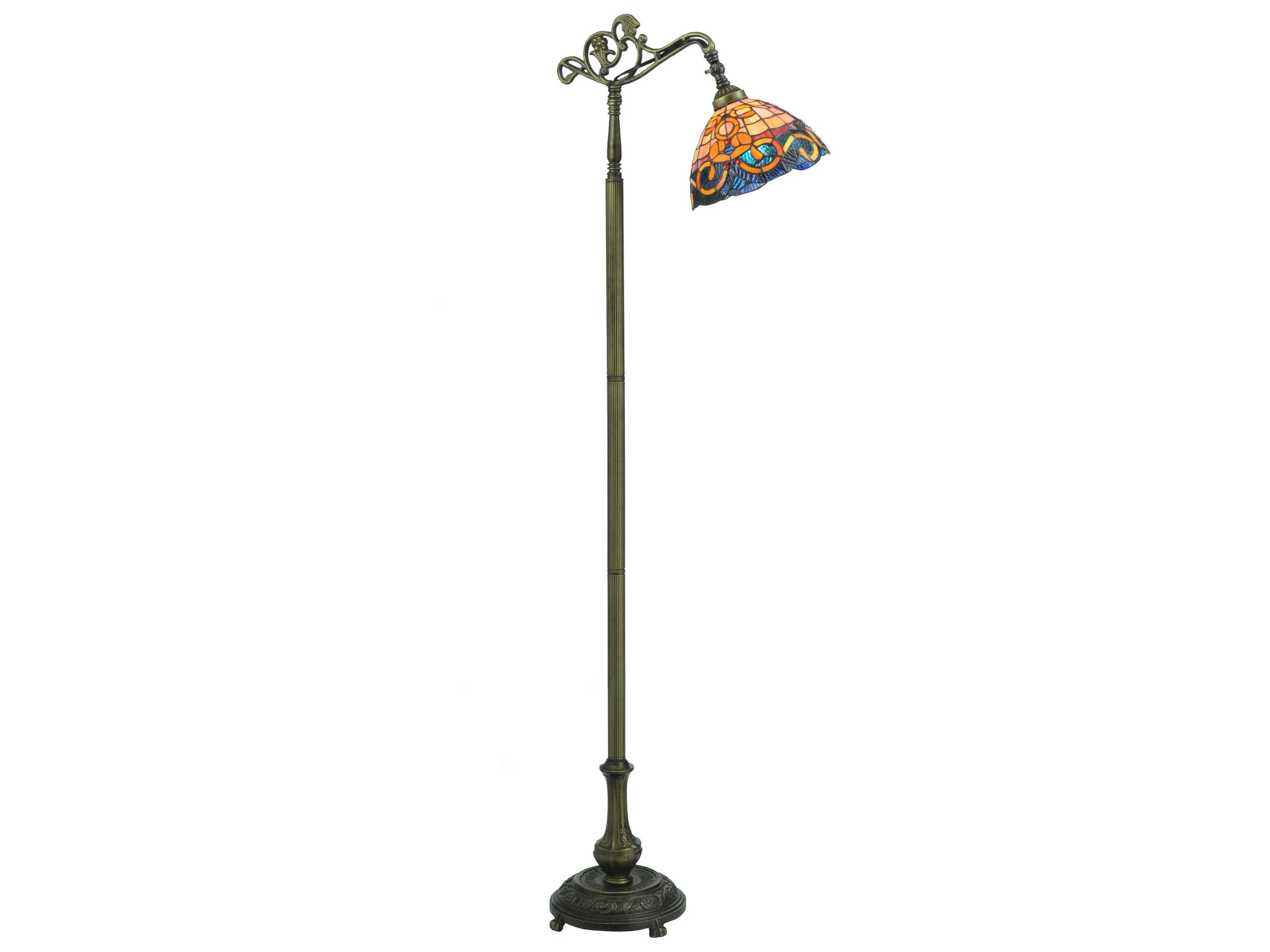 Saturday Morning Bridge Arm Brass Tiffany Floor Lamp