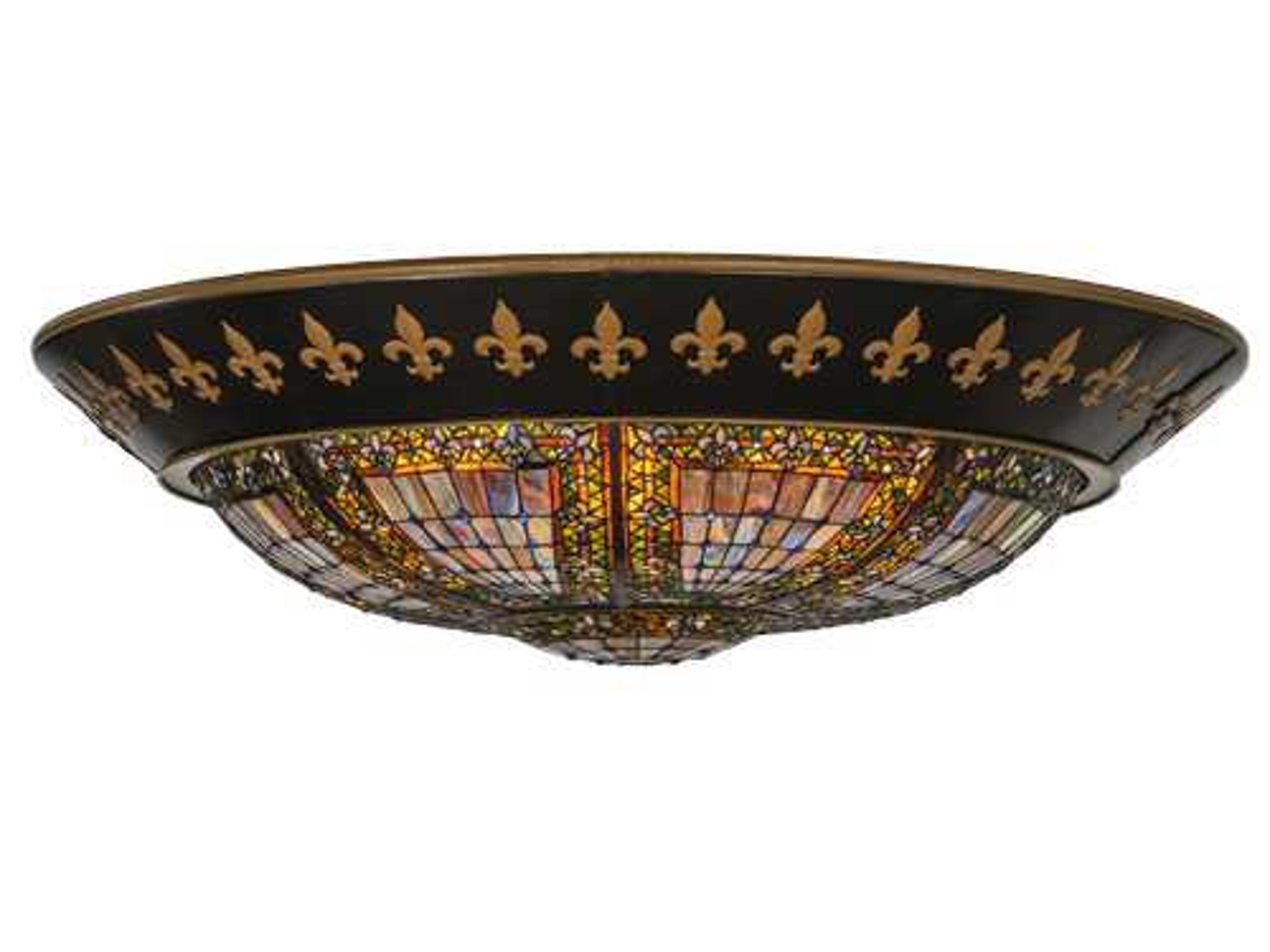Fleur-de-lis 8-Light Bronze Tiffany Bowl Flush Mount