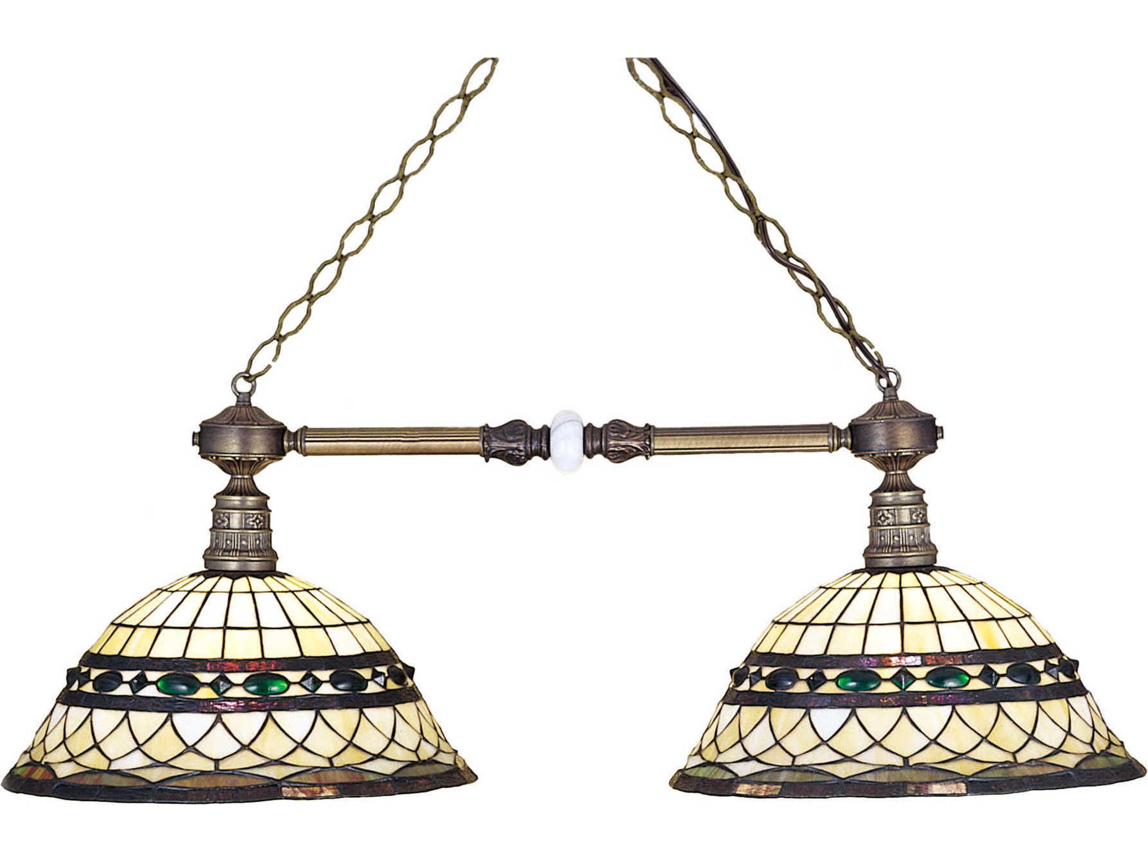 Victorian 2-Light Bronze Tiffany Dome Geometric Island Pendant