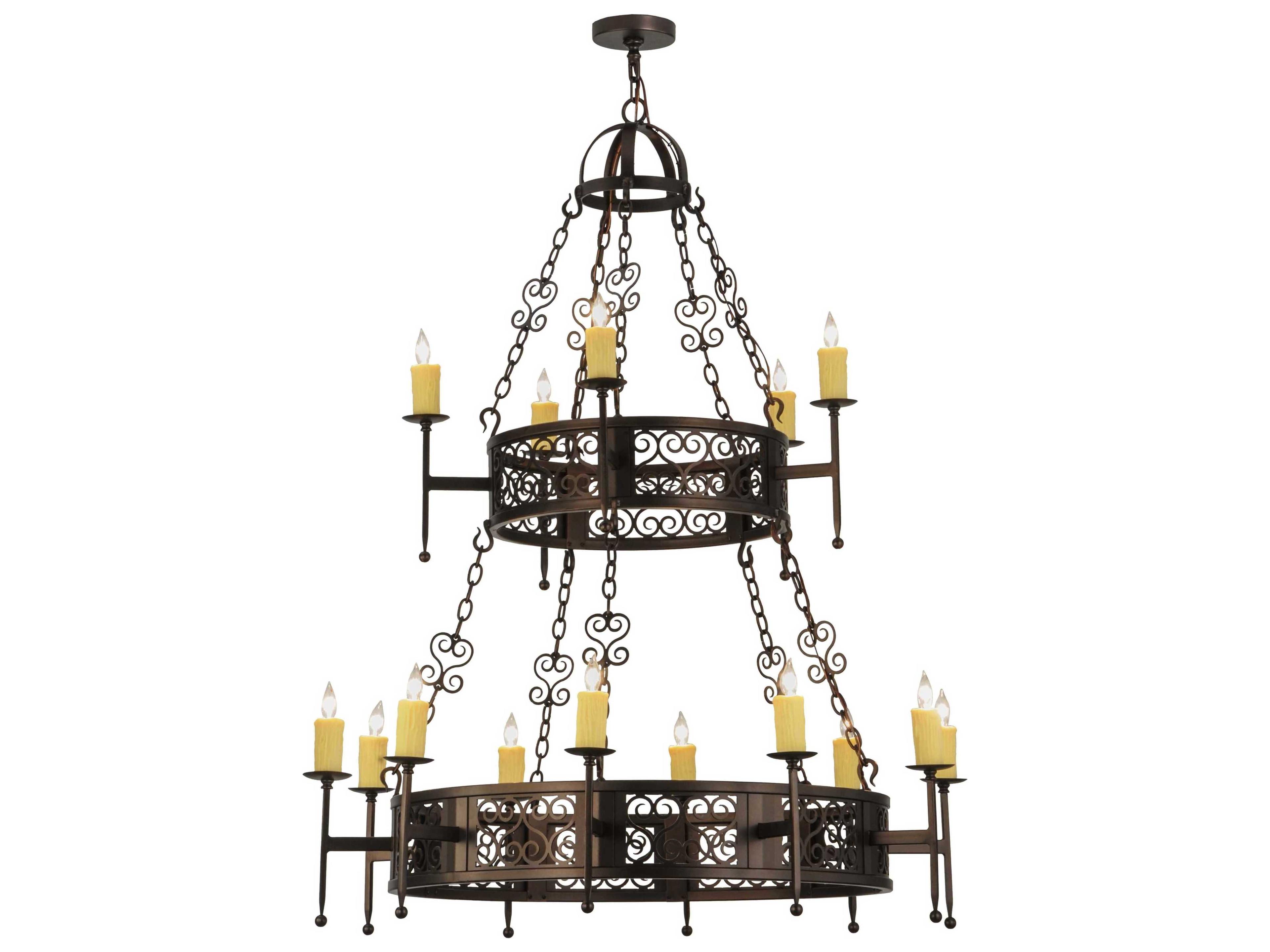Toscano 15-Light Brown Candelabra Round Tiered Chandelier