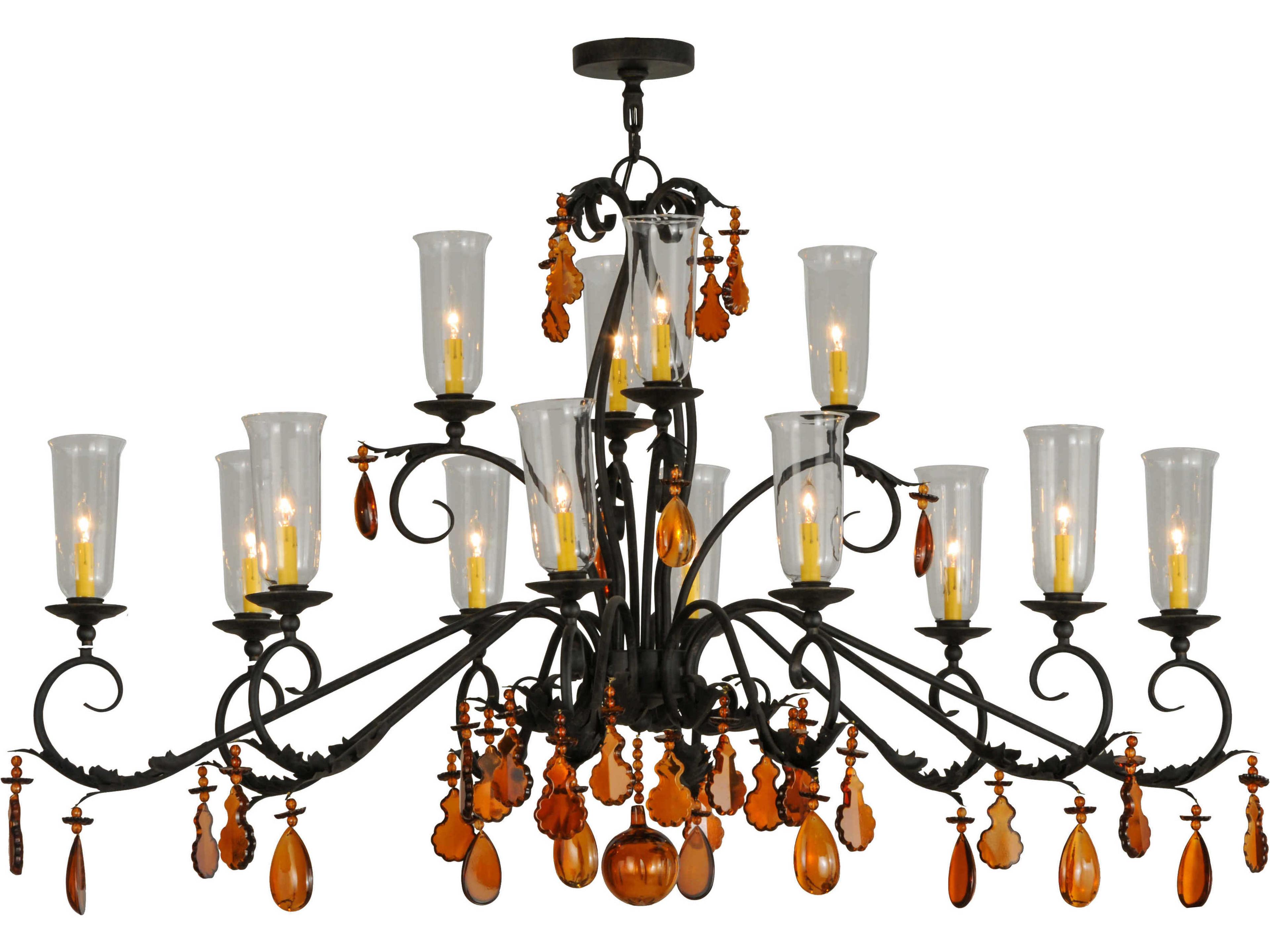 Victorian 1-Light Black Crystal Bell Candelabra Chandelier