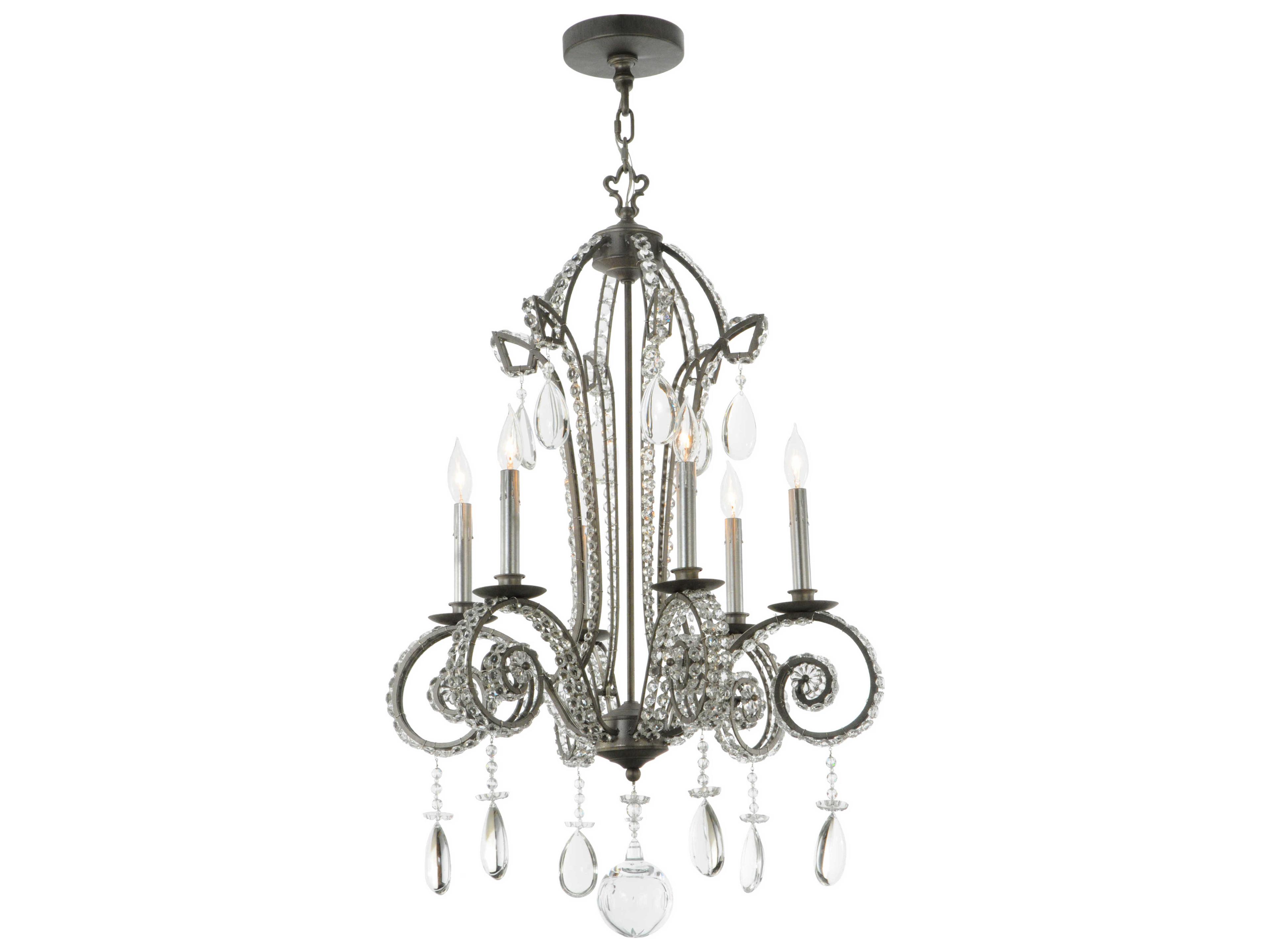 Victorian 6-Light Silver Crystal Candelabra Chandelier