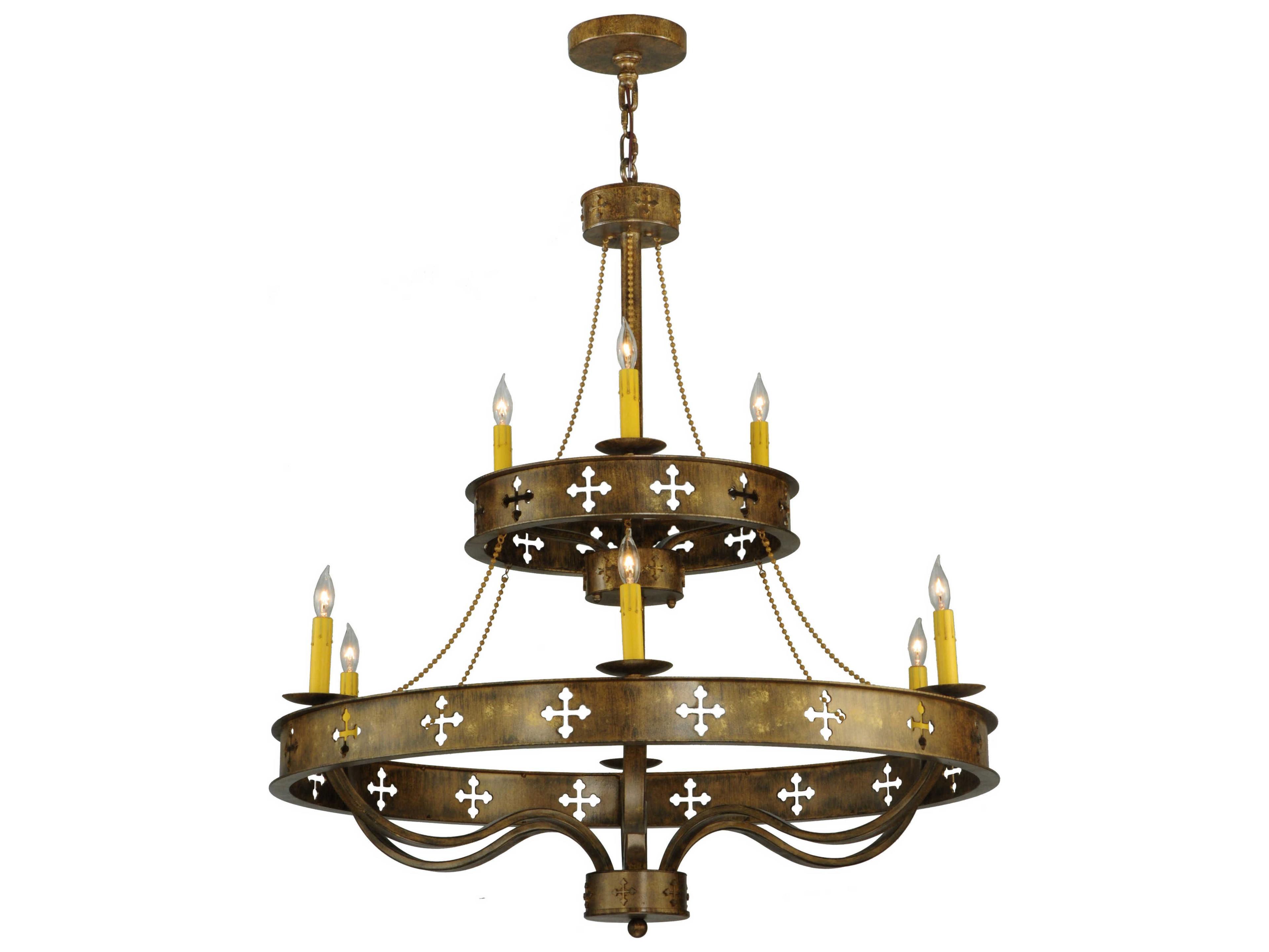 Victorian 9-Light Brass Candelabra Round Chandelier