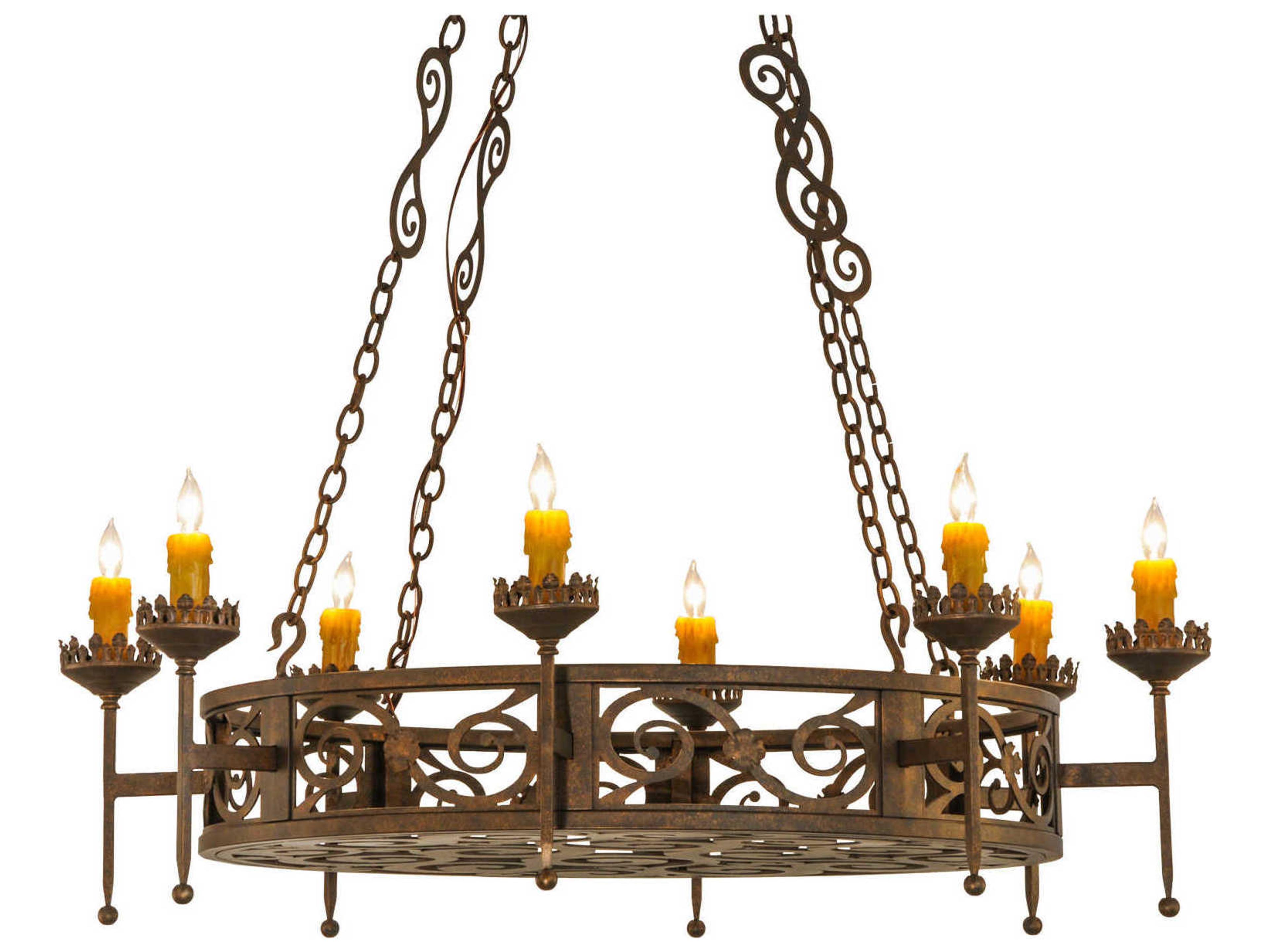 Victorian 8-Light Brown Candelabra Round Chandelier