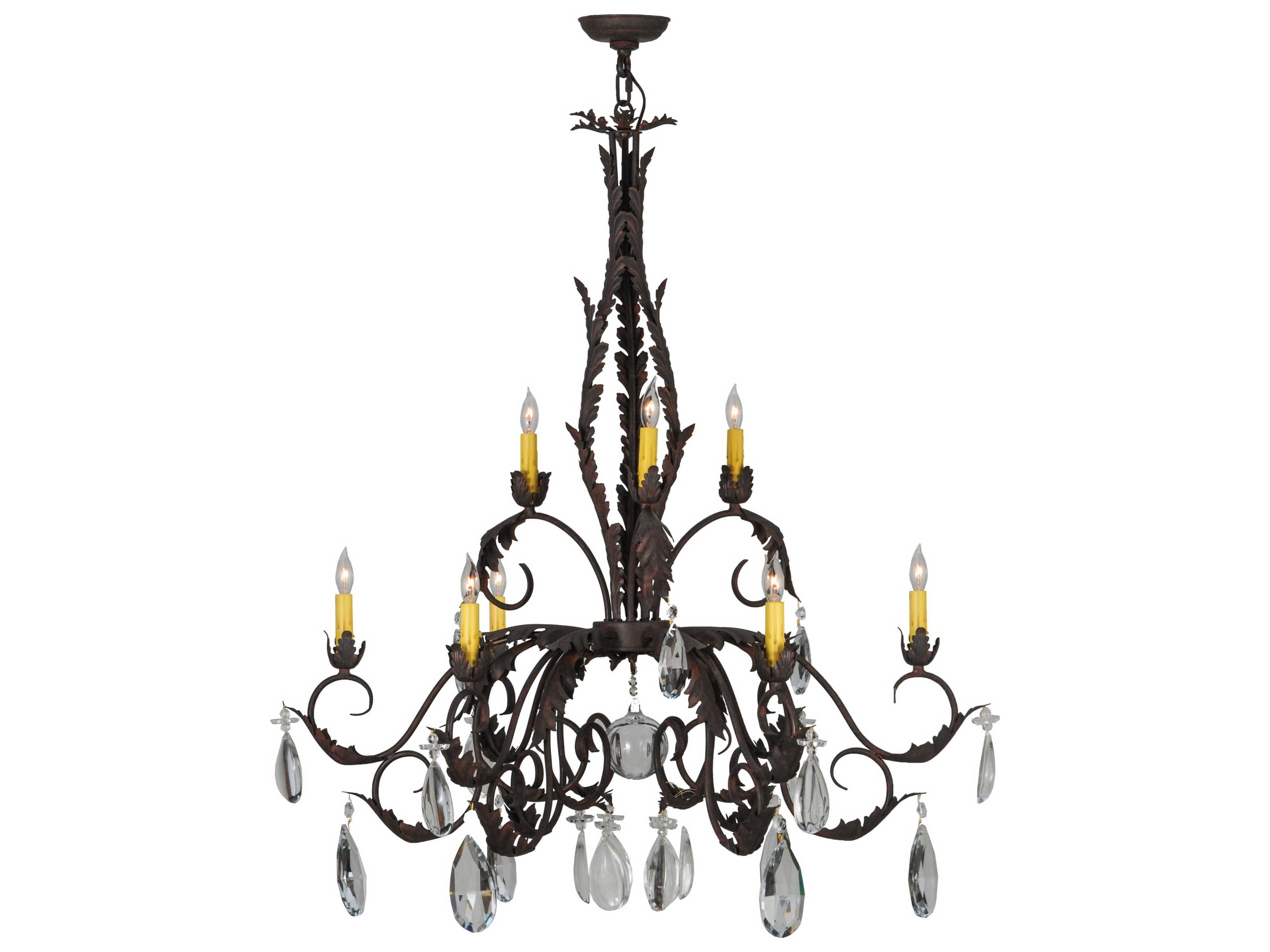 New Country French 9-Light Bronze Crystal Candelabra Tiered Chandelier