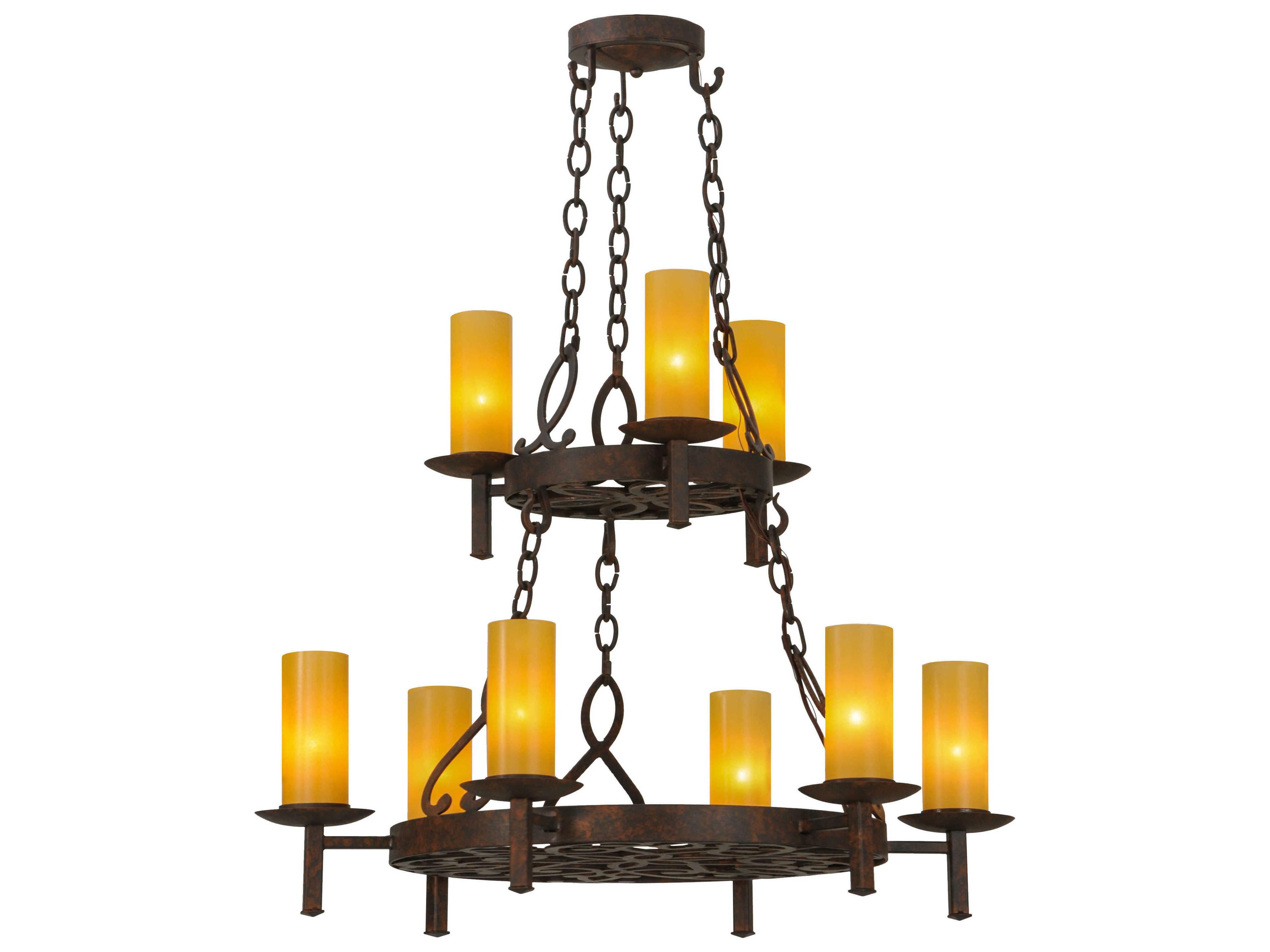 Newcastle 9-Light Bronze Glass Cylinder Tiered Chandelier