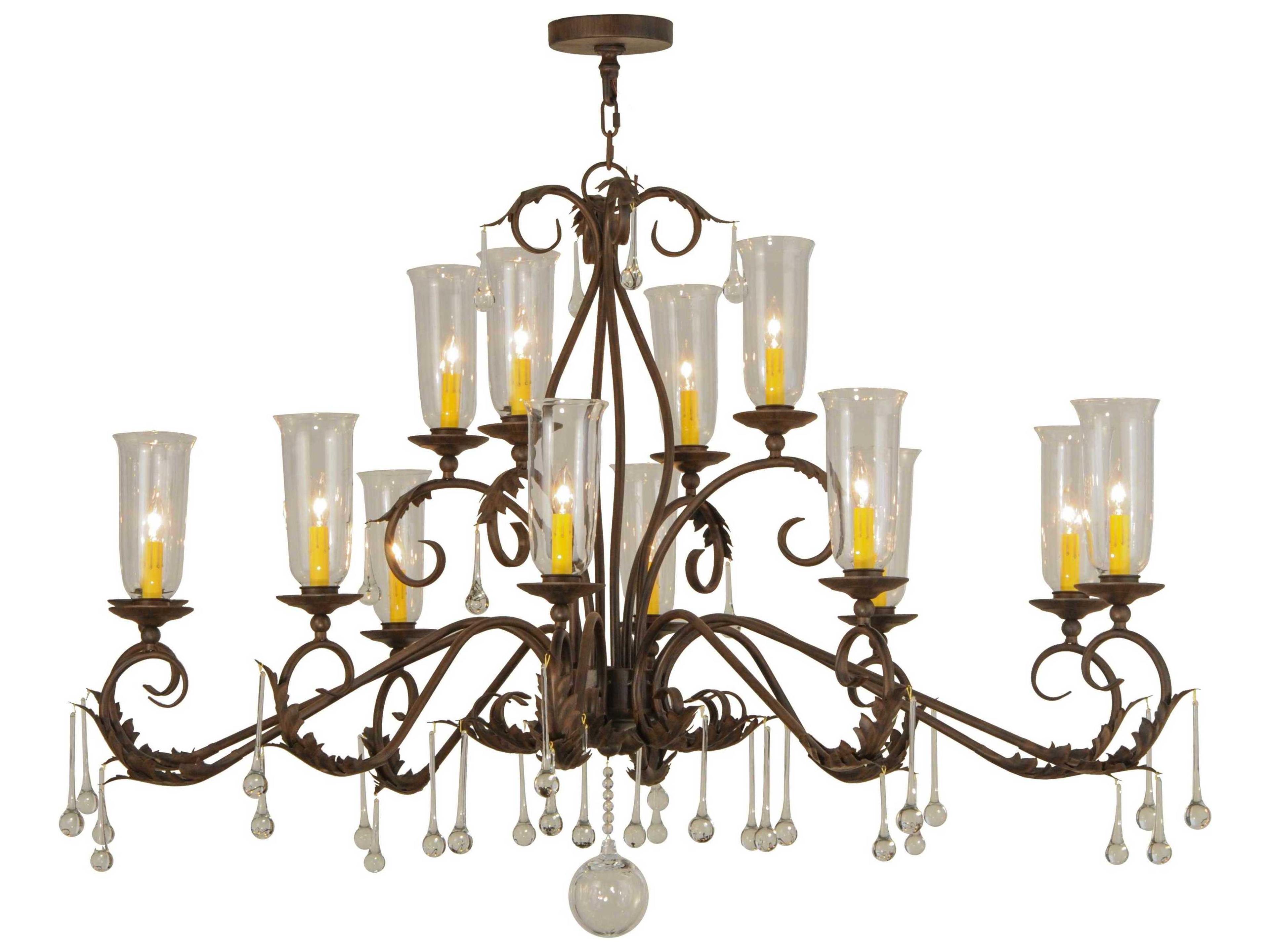 Victorian 1-Light Brown Crystal Glass Bell Candelabra Chandelier