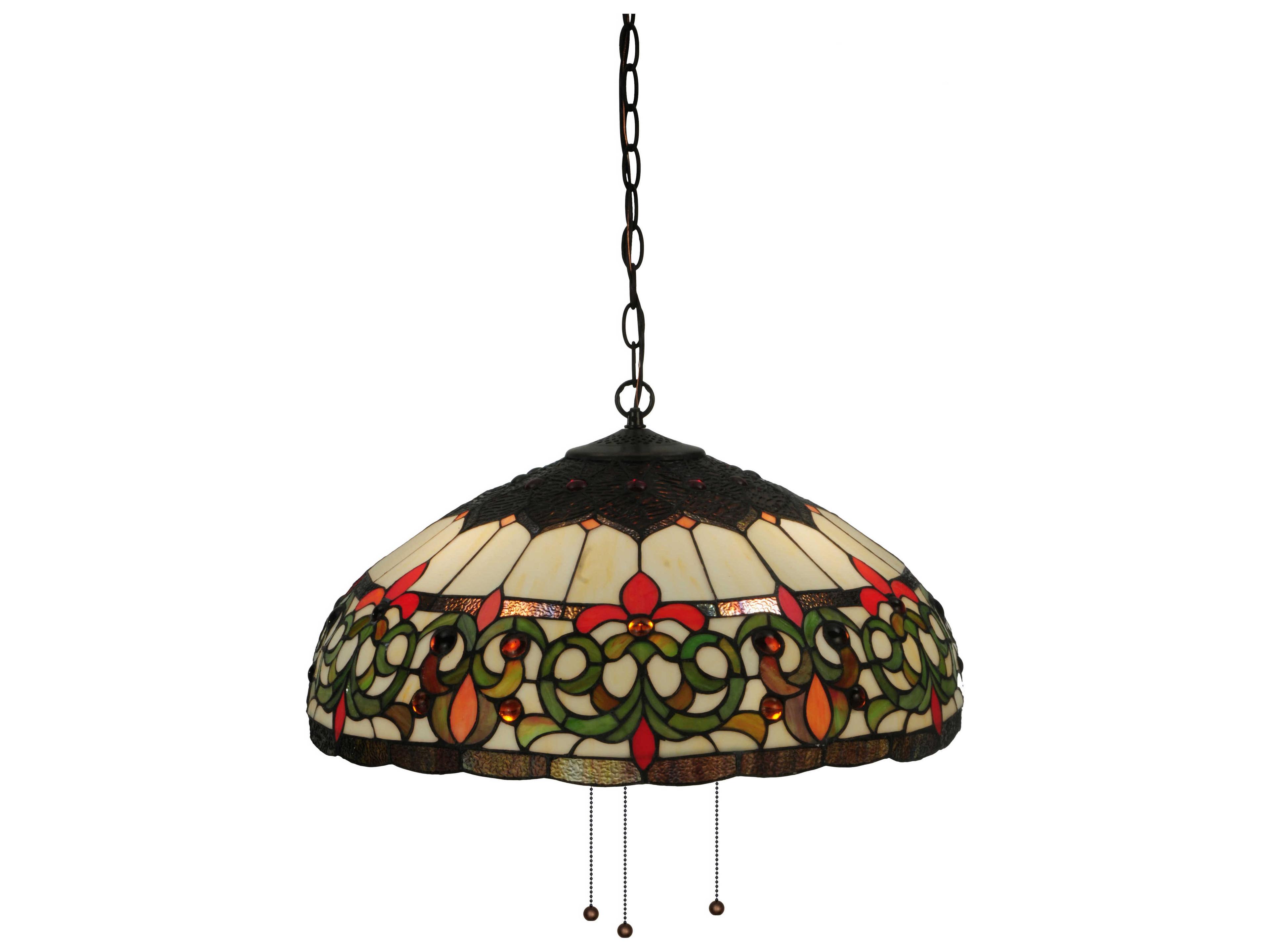 Victorian 3-Light Brown Tiffany Bowl Pendant