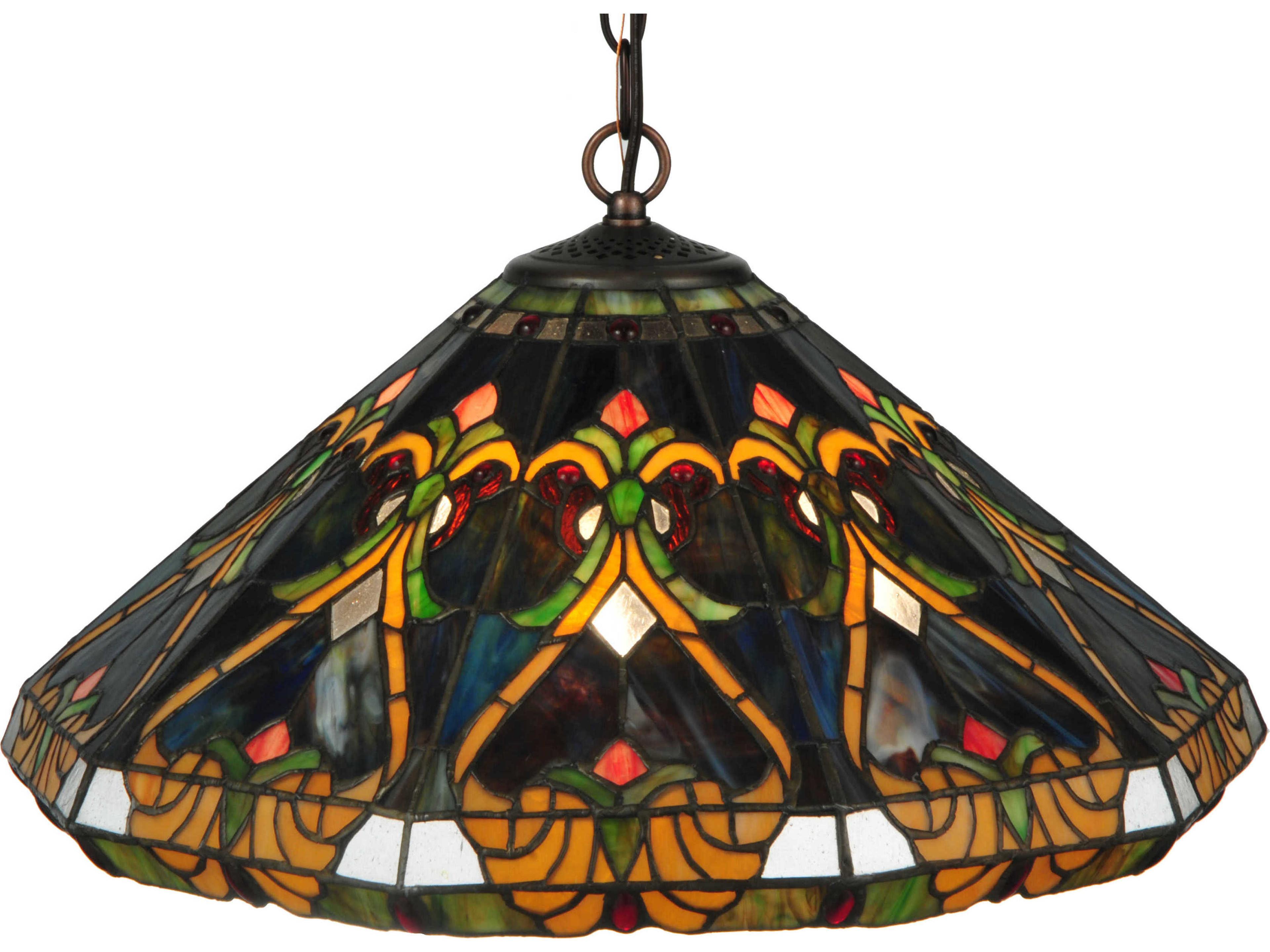 Victorian 3-Light Bronze Tiffany Pendant