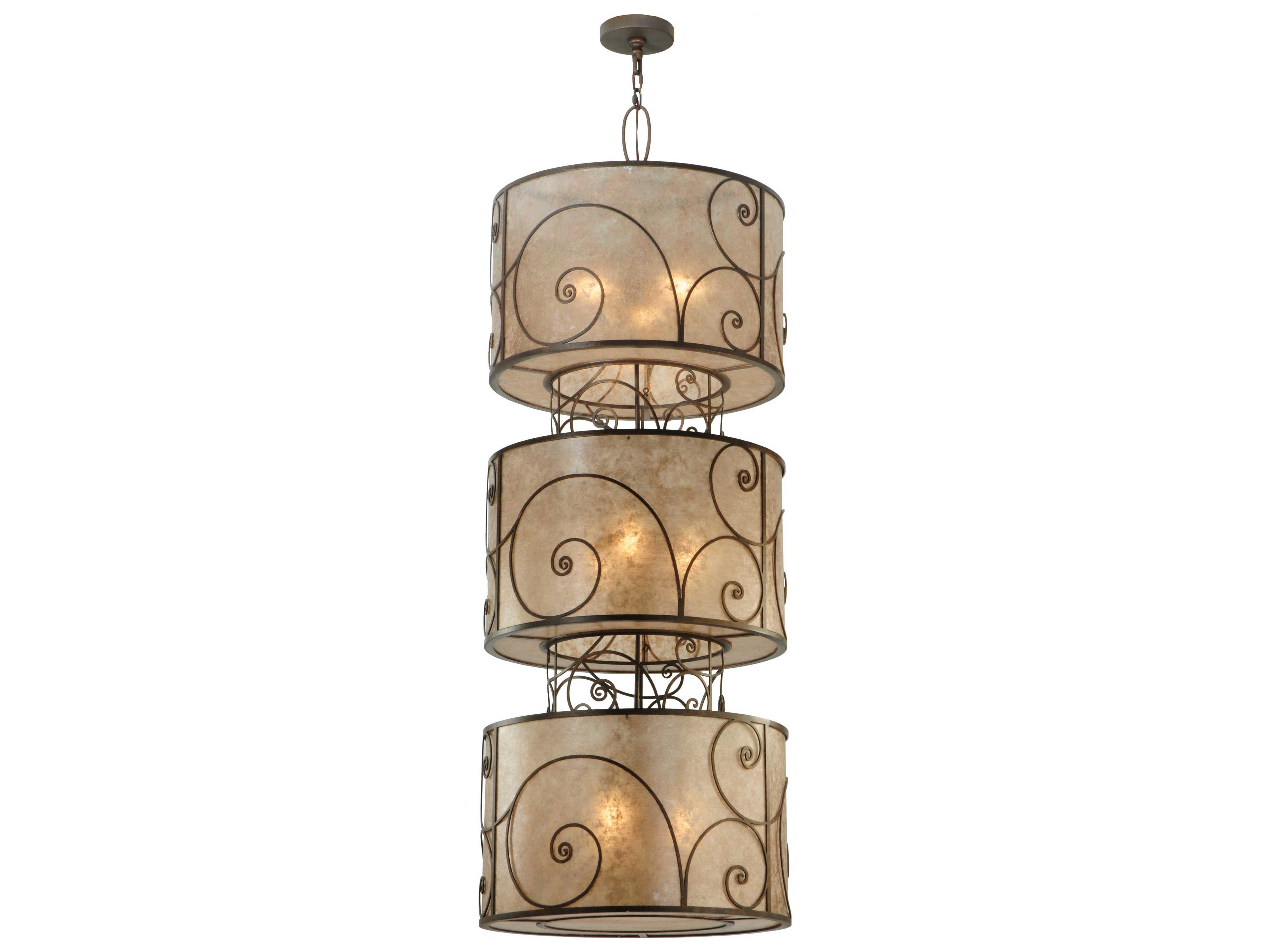 Victorian 9-Light Brown Drum Tiered Pendant