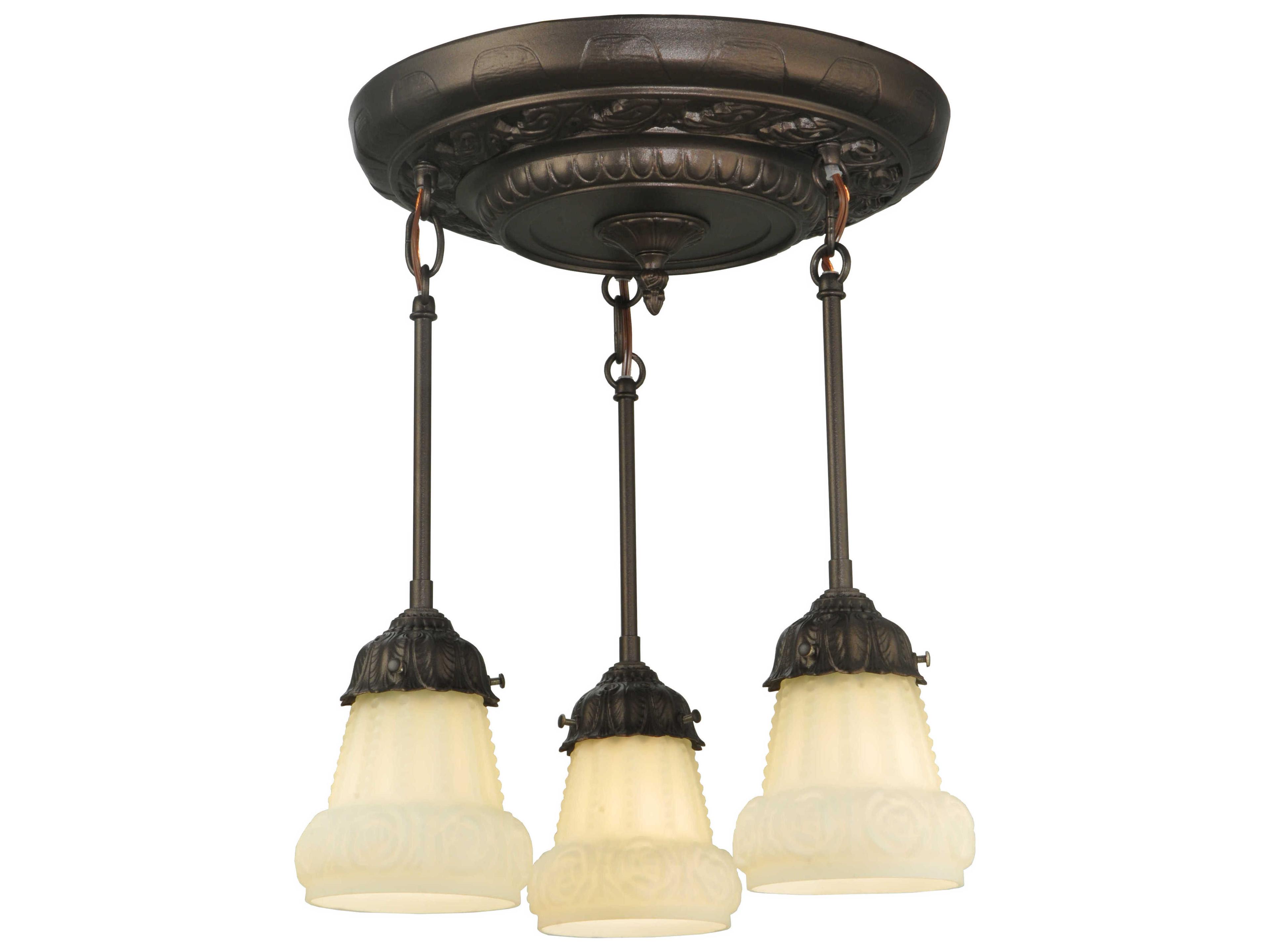 Victorian 3-Light Brown Bell Semi Flush Mount
