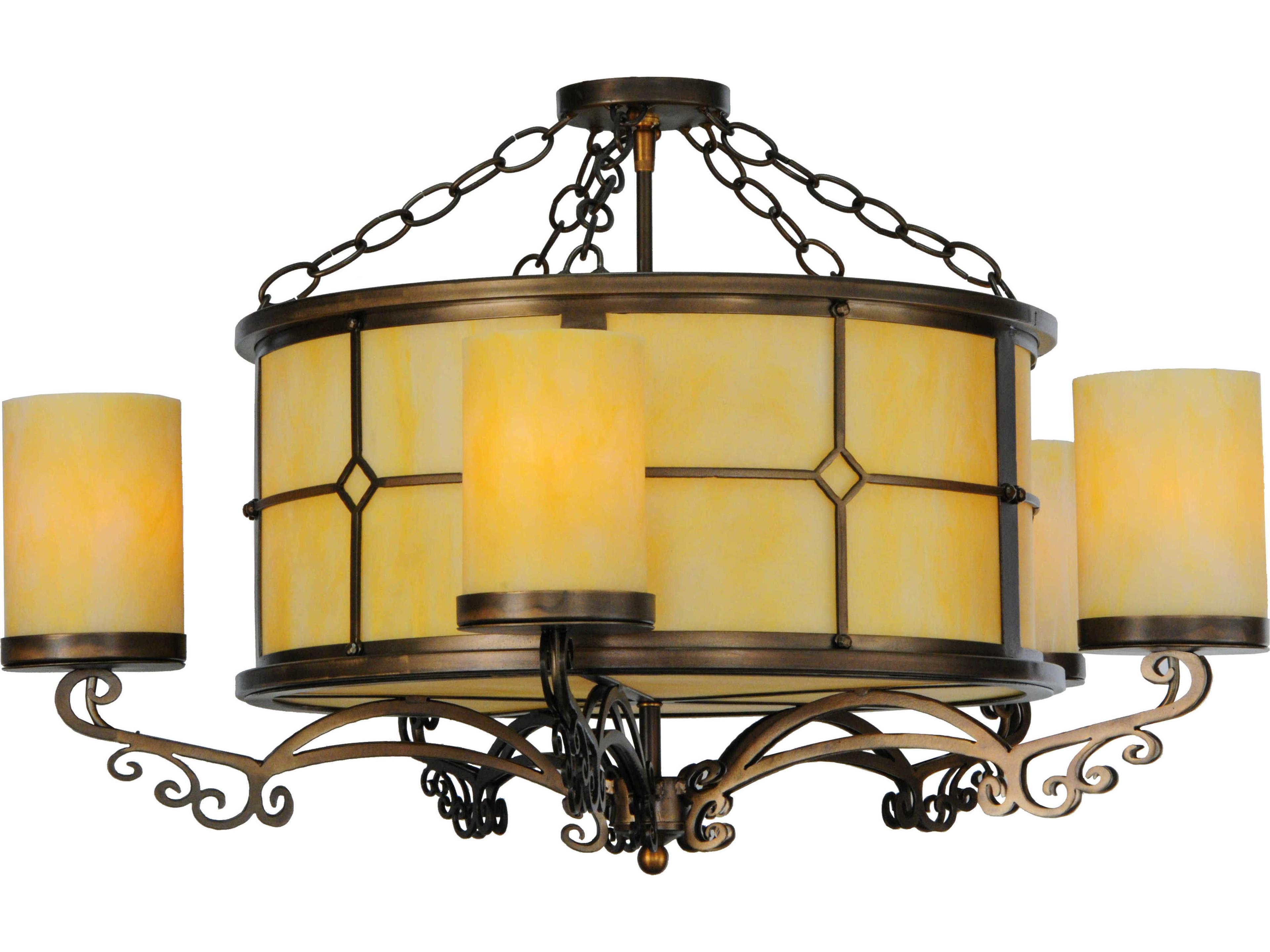 Victorian 5-Light Copper Glass Cylinder Drum Semi Flush Mount