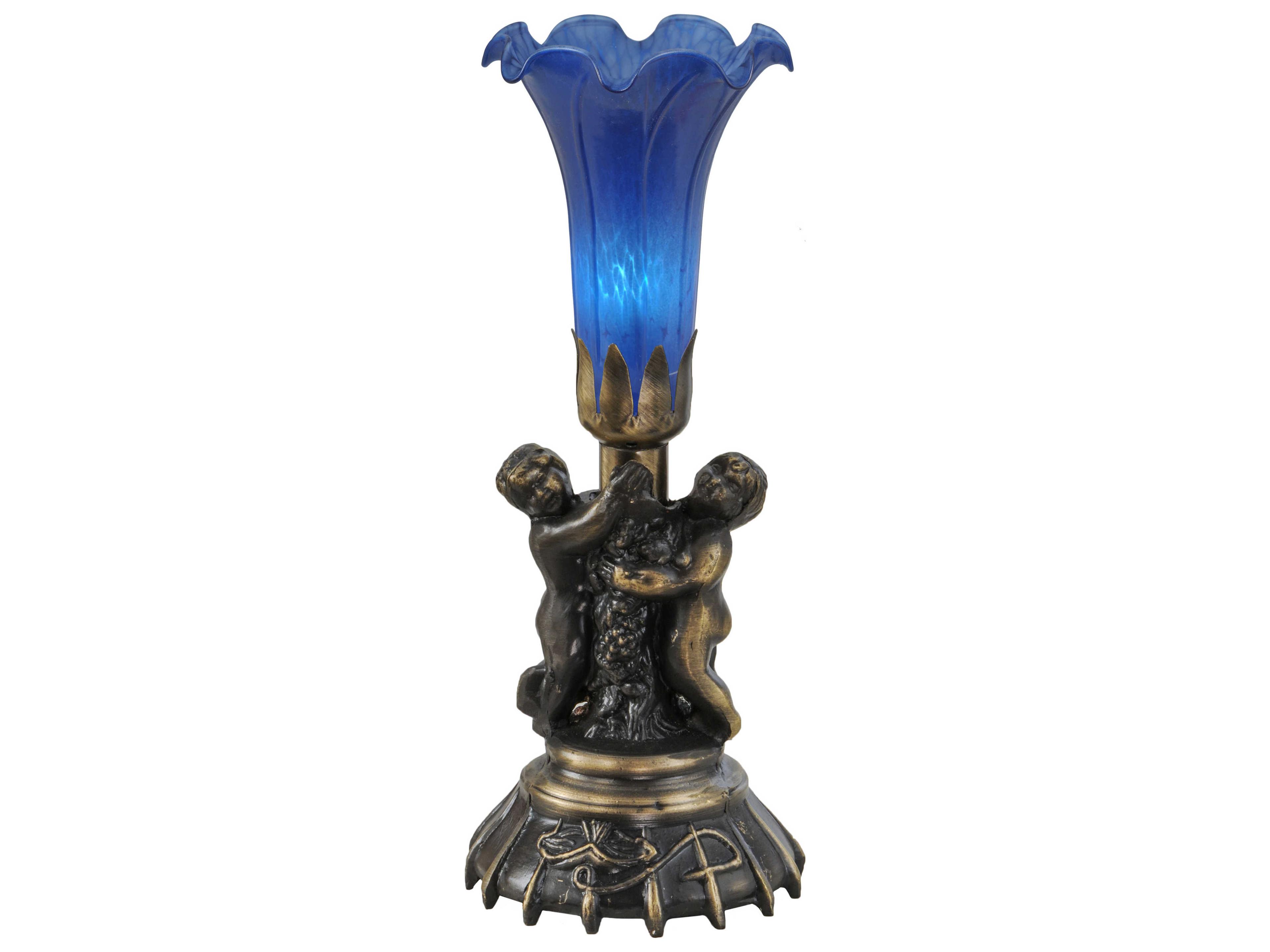 Twin Cherub Pond Lily Blue Mini Table Lamp