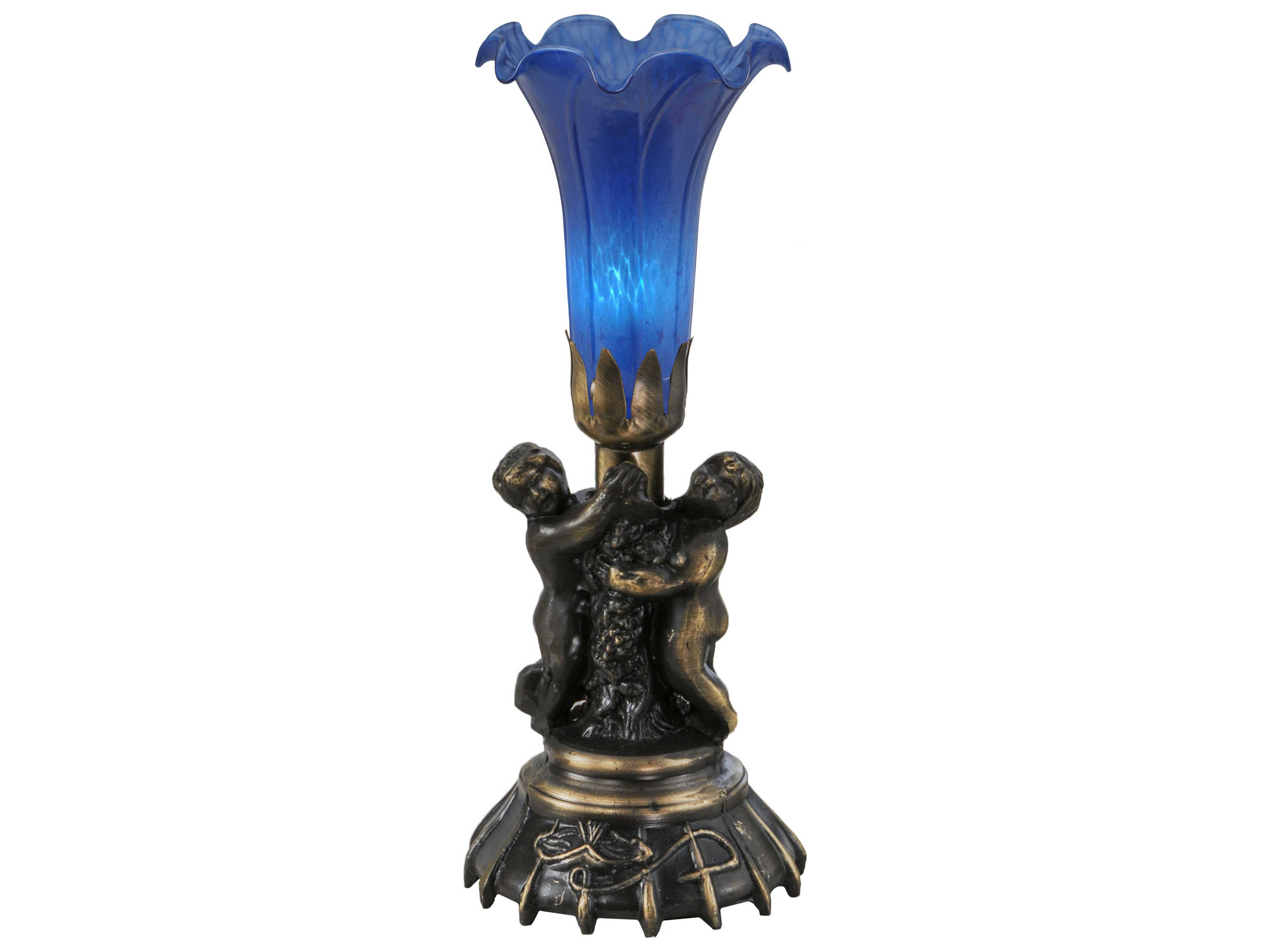 Twin Cherub Pond Lily Blue Mini Table Lamp