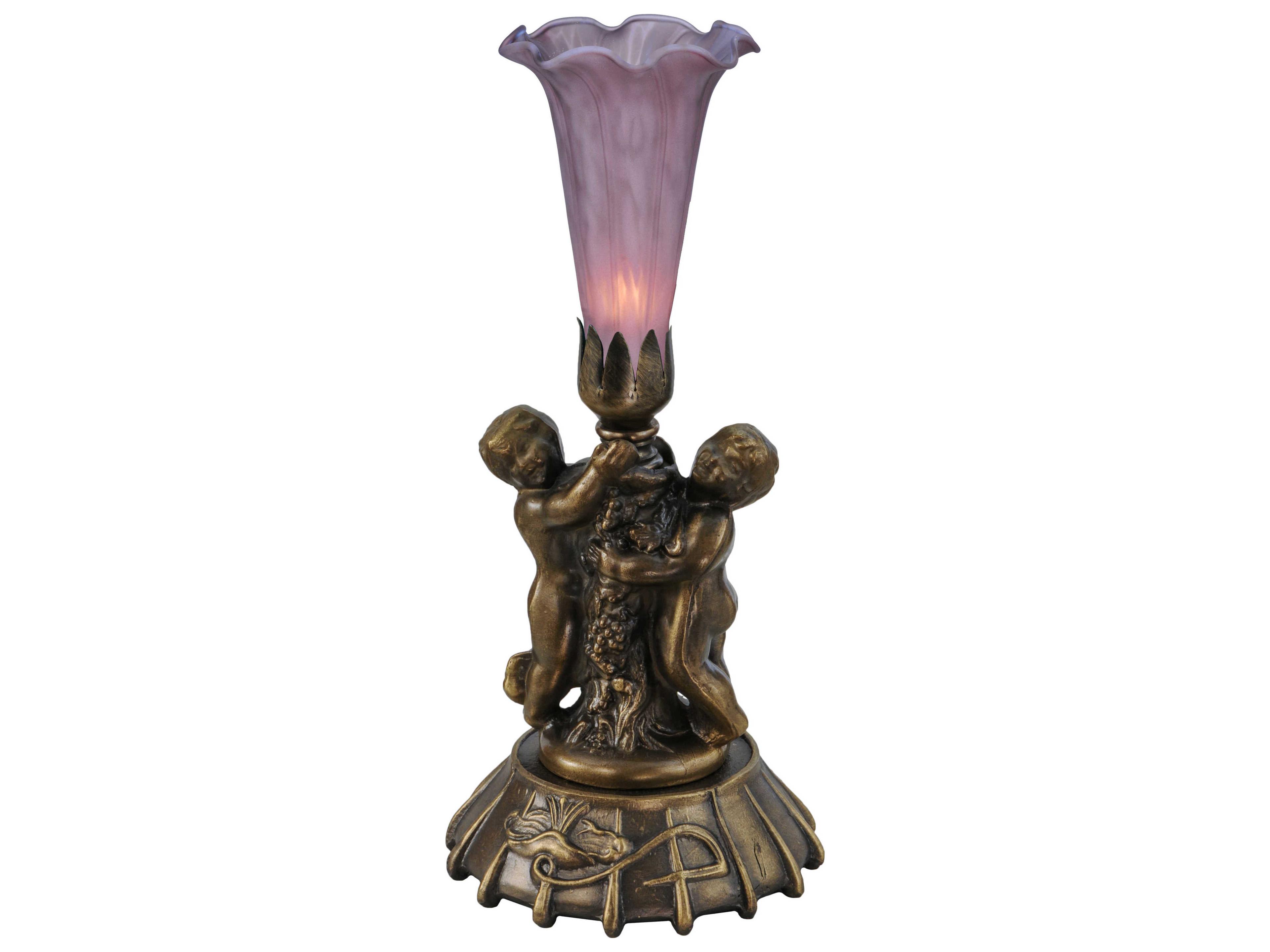 Twin Cherub Pond Lily Red Mini Table Lamp