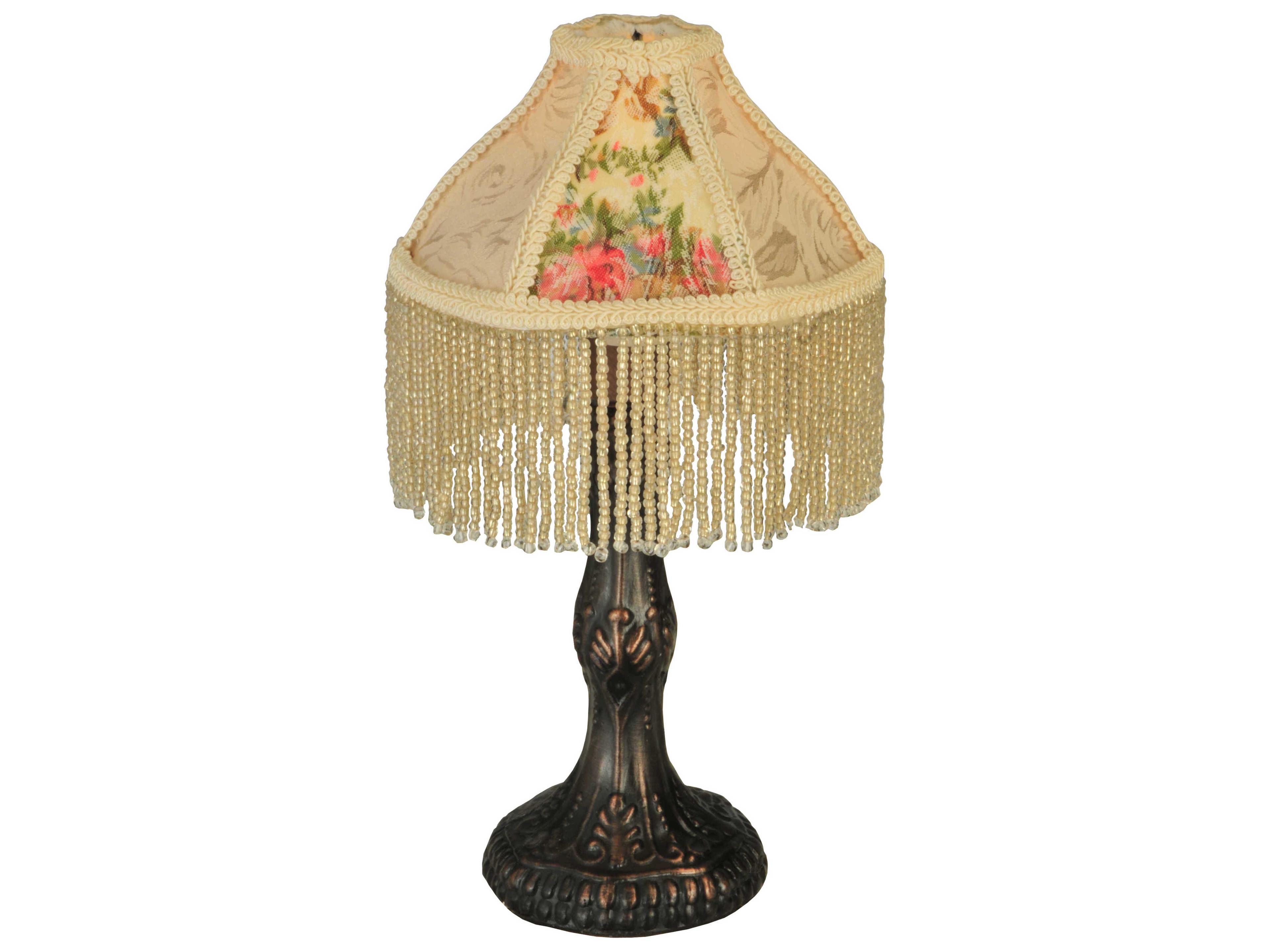 Fabric & Fringe Roses Mini Brown Table Lamp