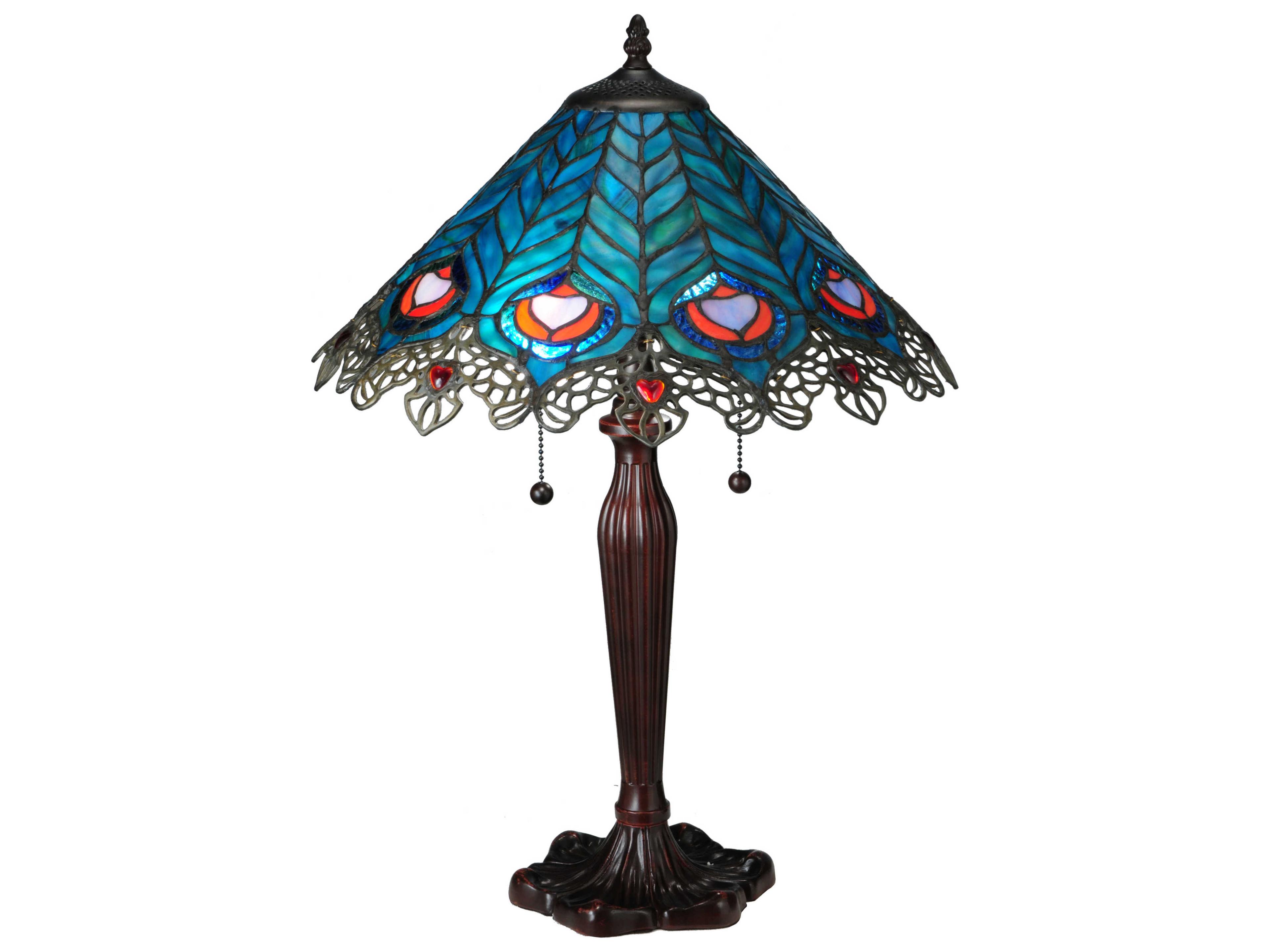 Peacock Feather Lace Blue & Green Bronze Tiffany Table Lamp