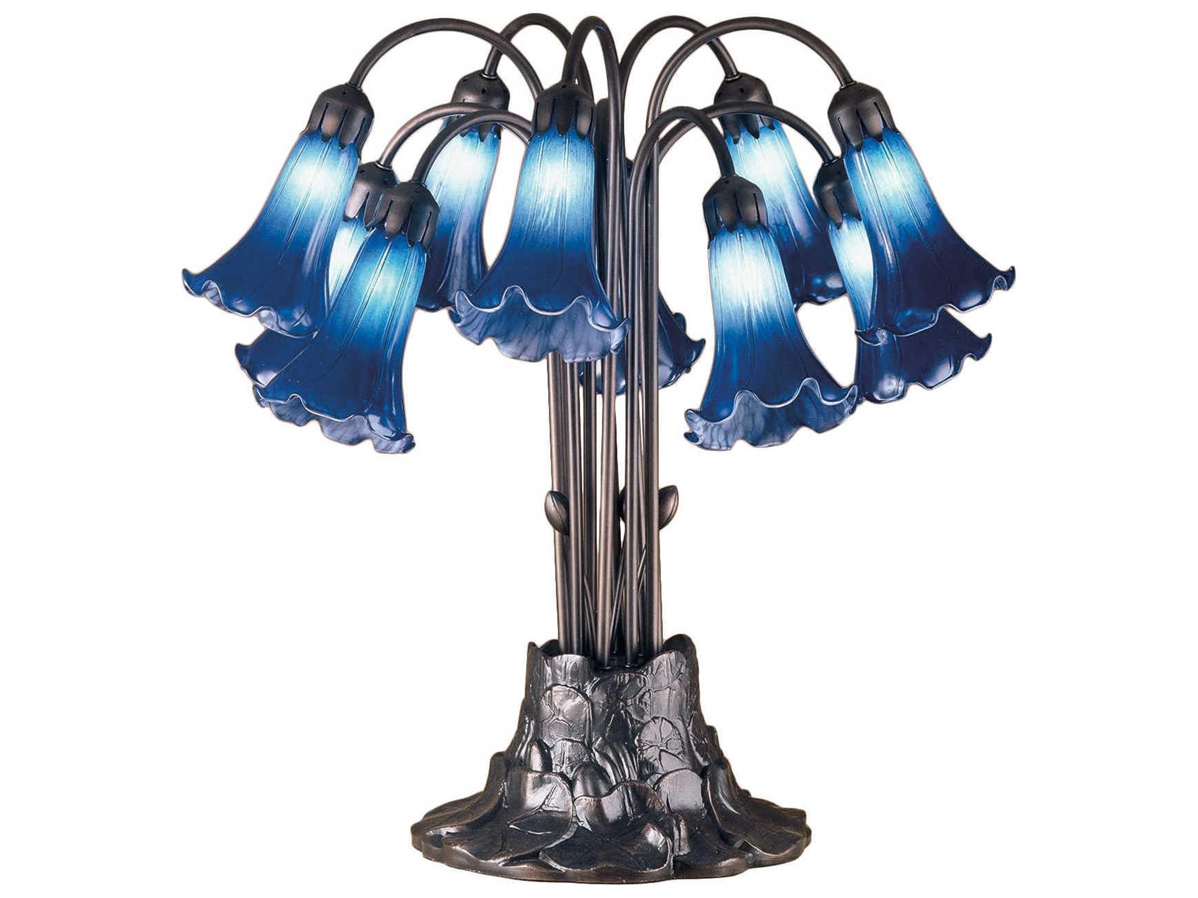 Pond Lily Blue Brown Tiffany Table Lamp