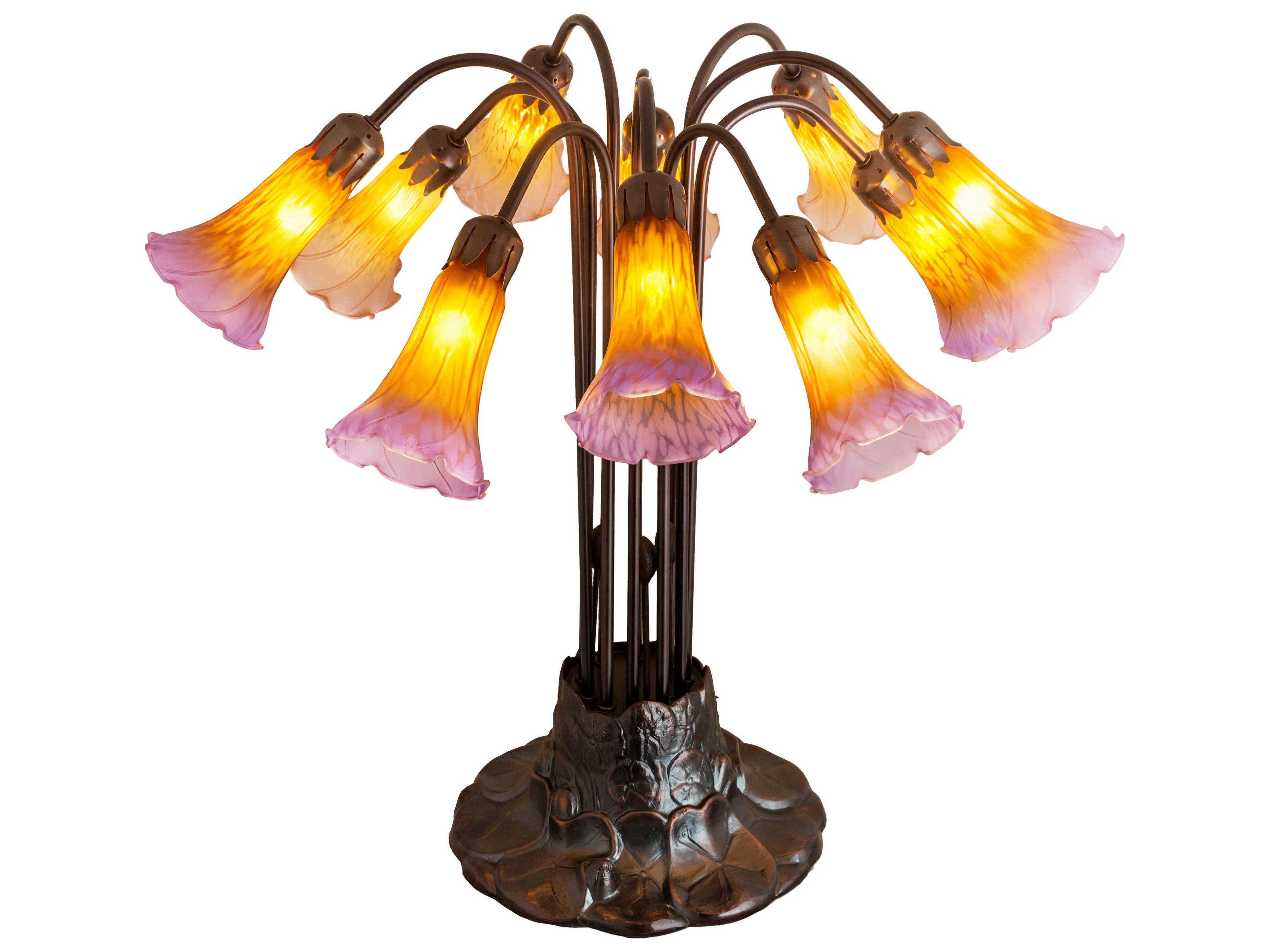 Pond Lily Amber & Purple Bronze Tiffany Table Lamp