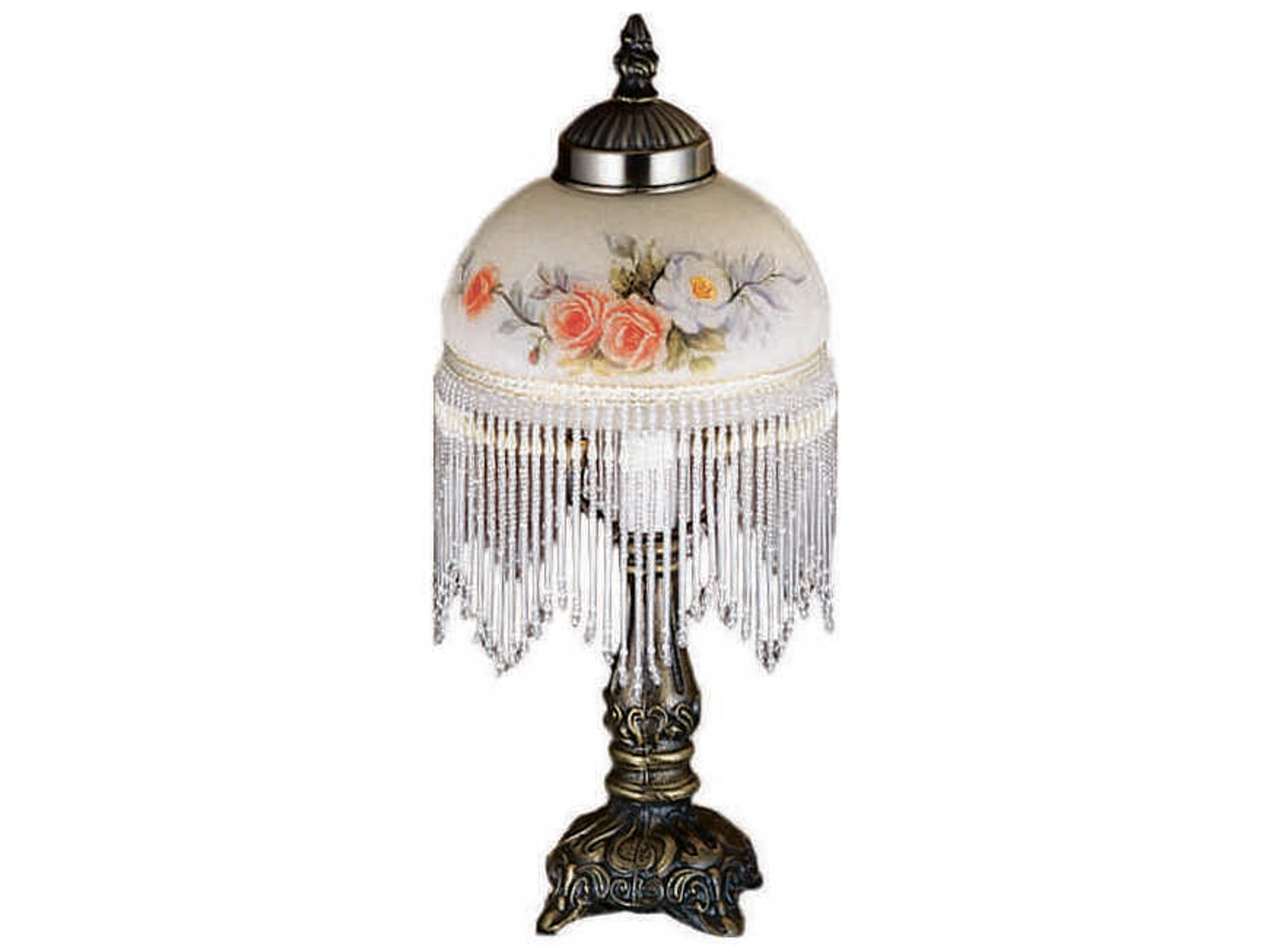 Rose Bouquet Fringed Mini Green Table Lamp