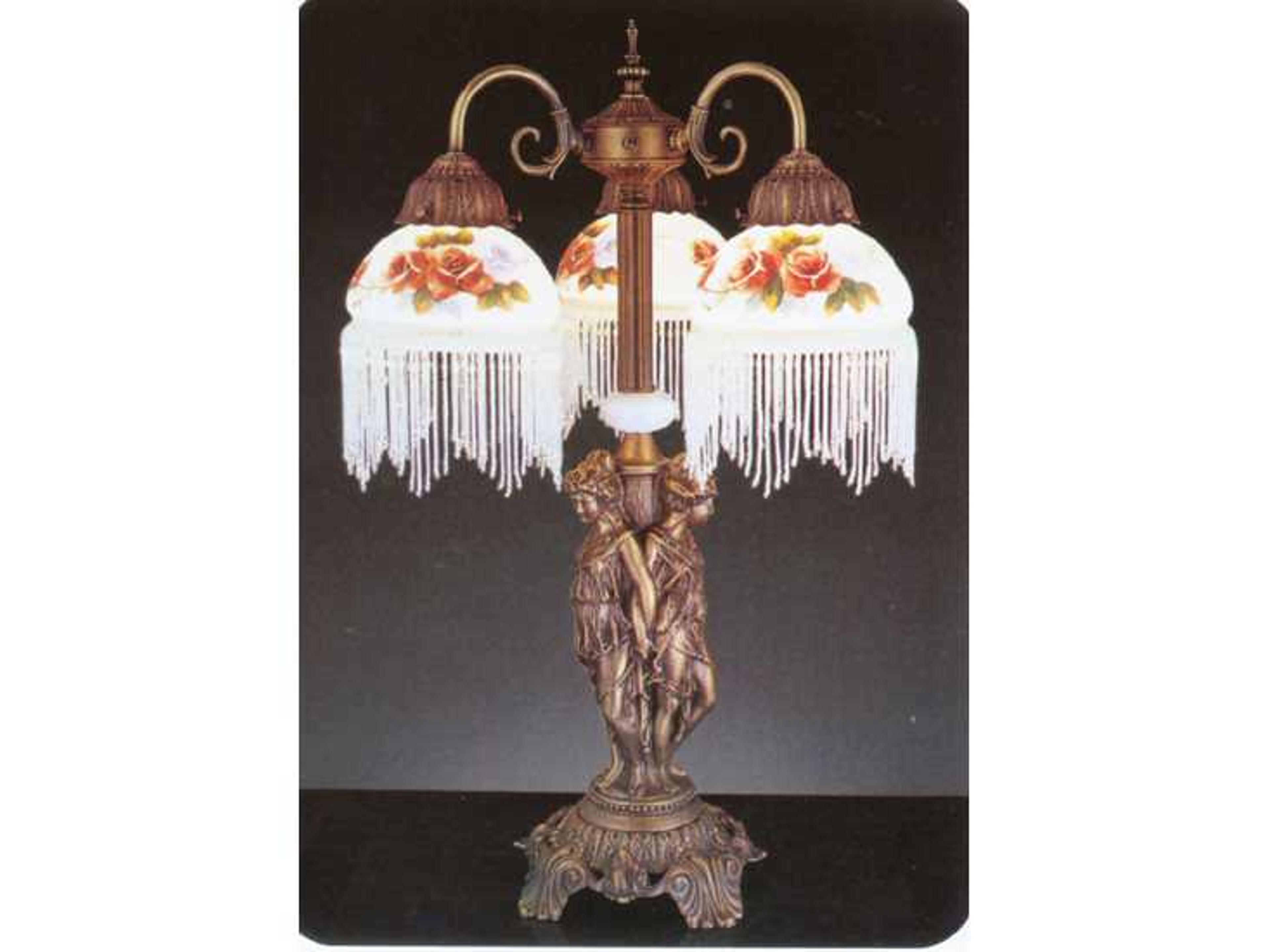 Rose Bouquet 3 Arm Fringed Accent Brown Table Lamp