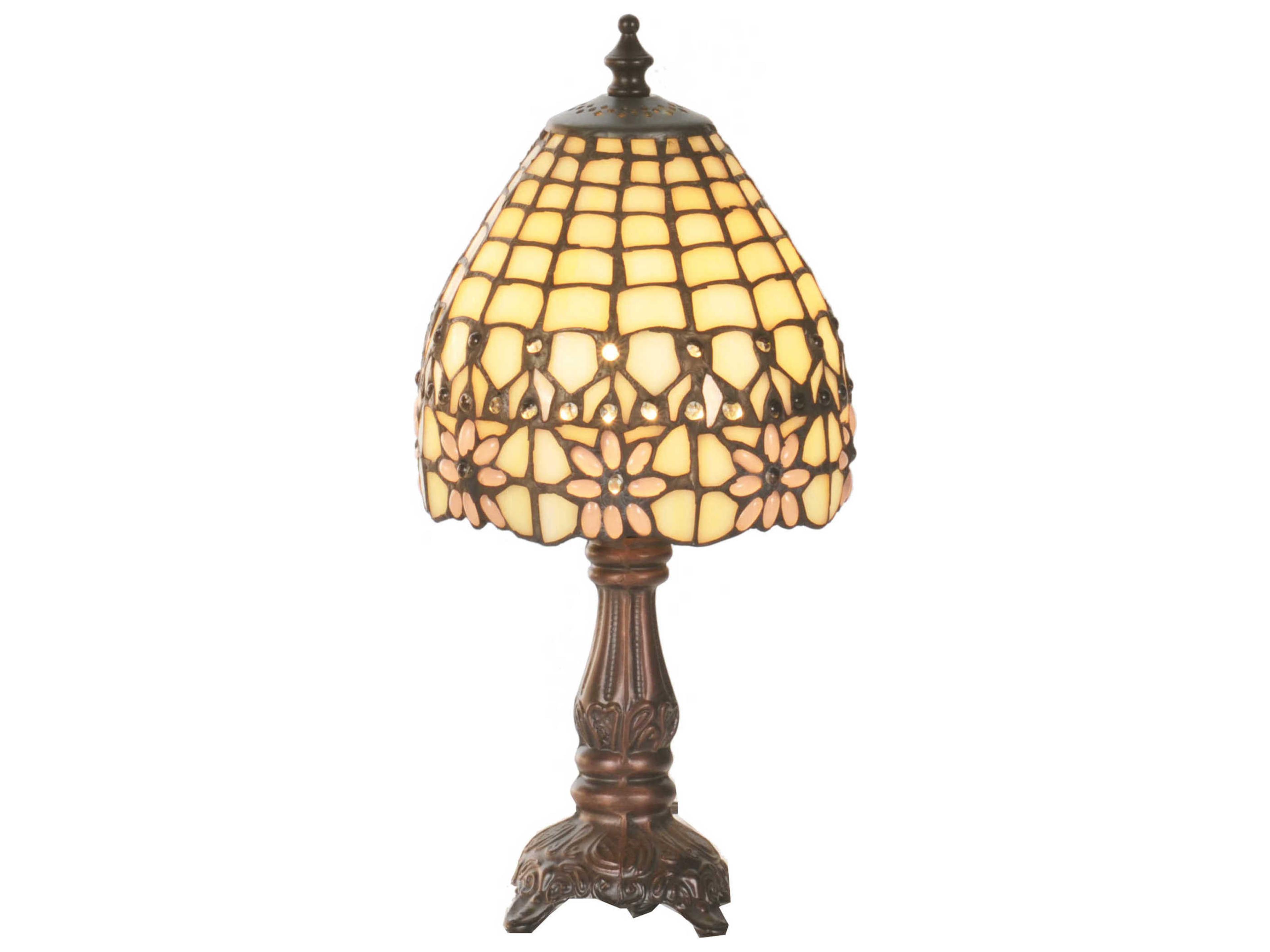 Victorian Flourish Beige Mini Brown Tiffany Table Lamp