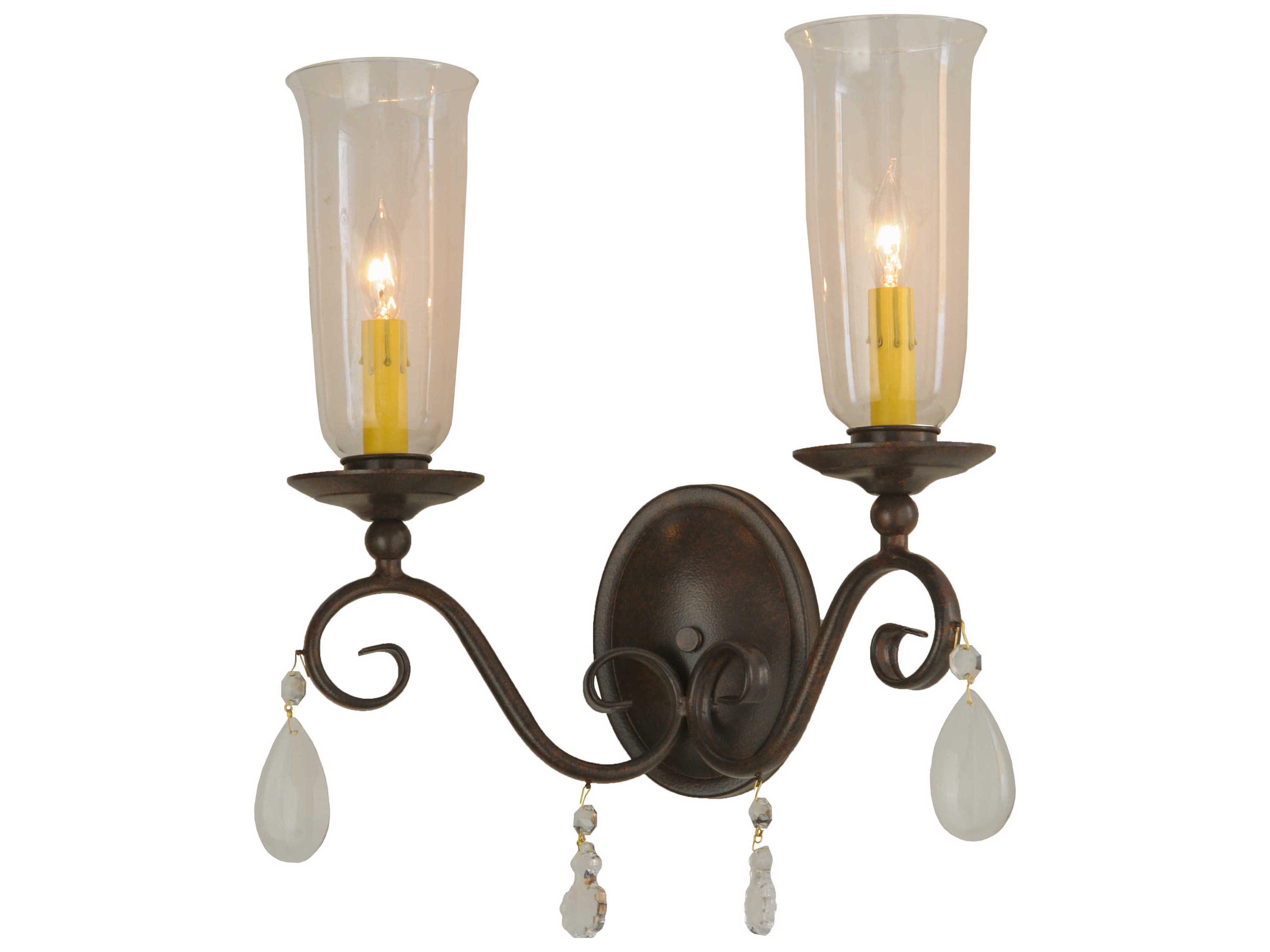 Wallis 2-Light Brown Crystal Glass Wall Sconce