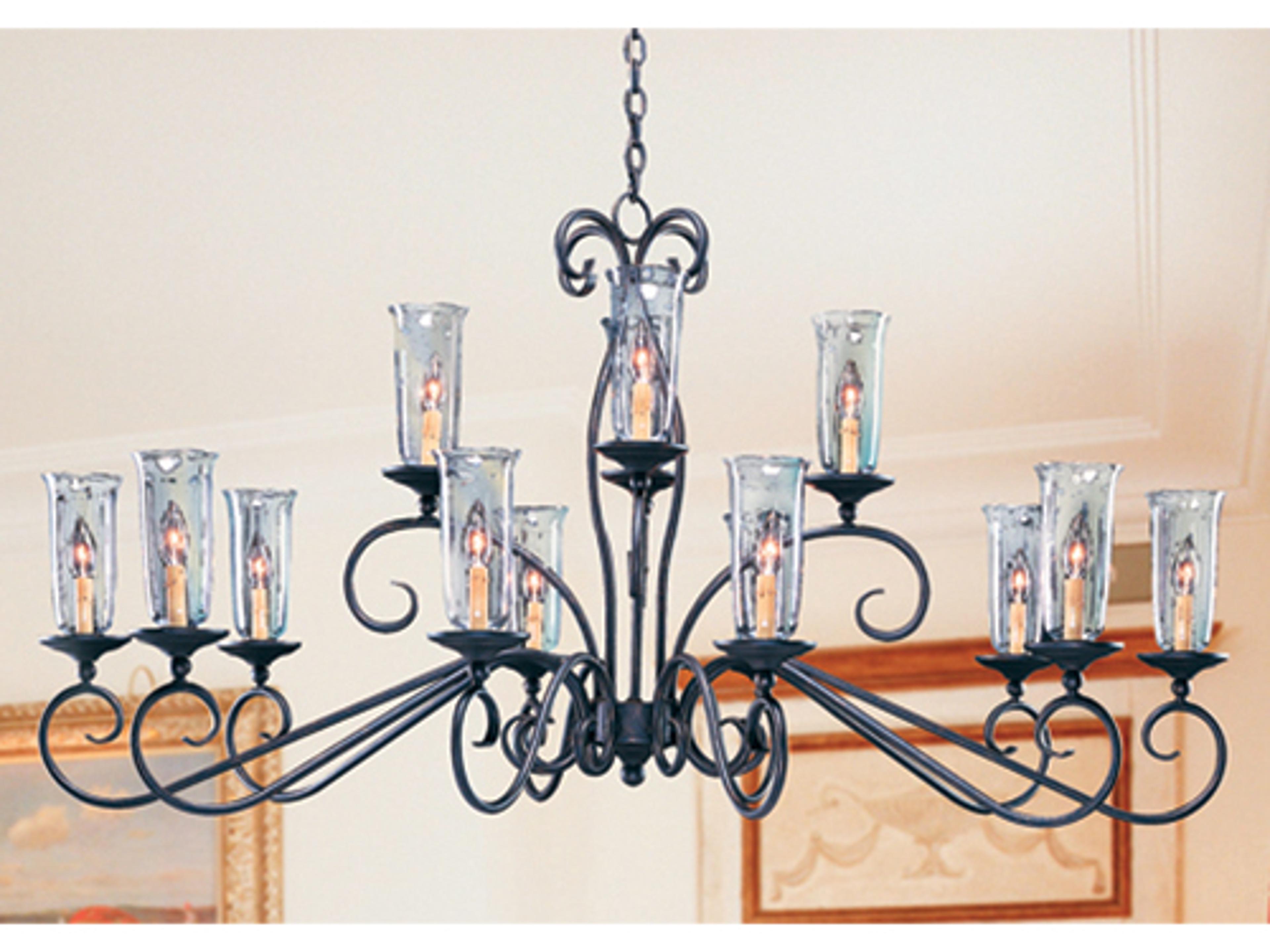 Wallis 14-Light Antique Iron Gate Black Glass Bell Geometric Island Pendant