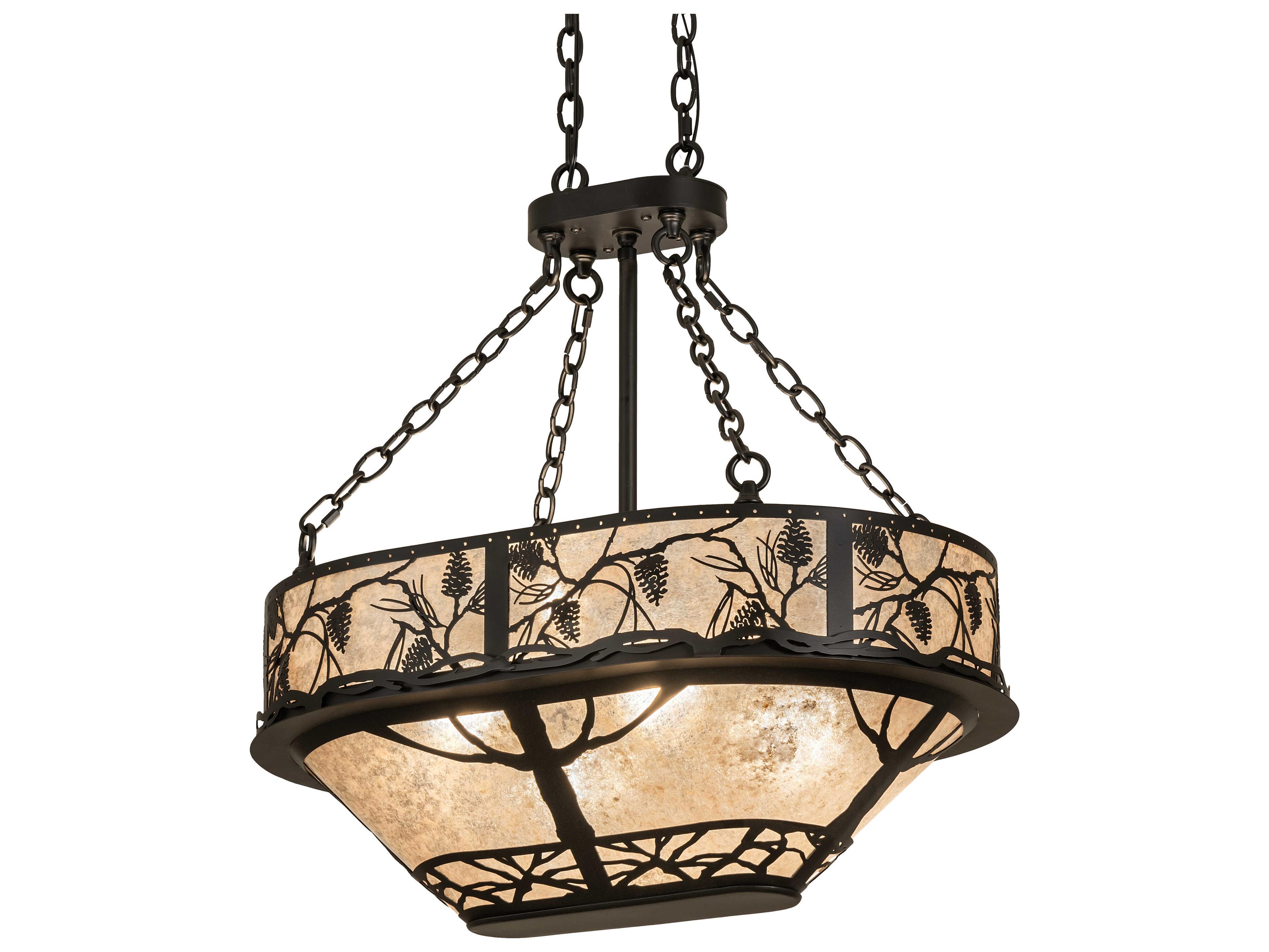 Whispering Pines 4 Light Wrought Iron Black Island Pendant