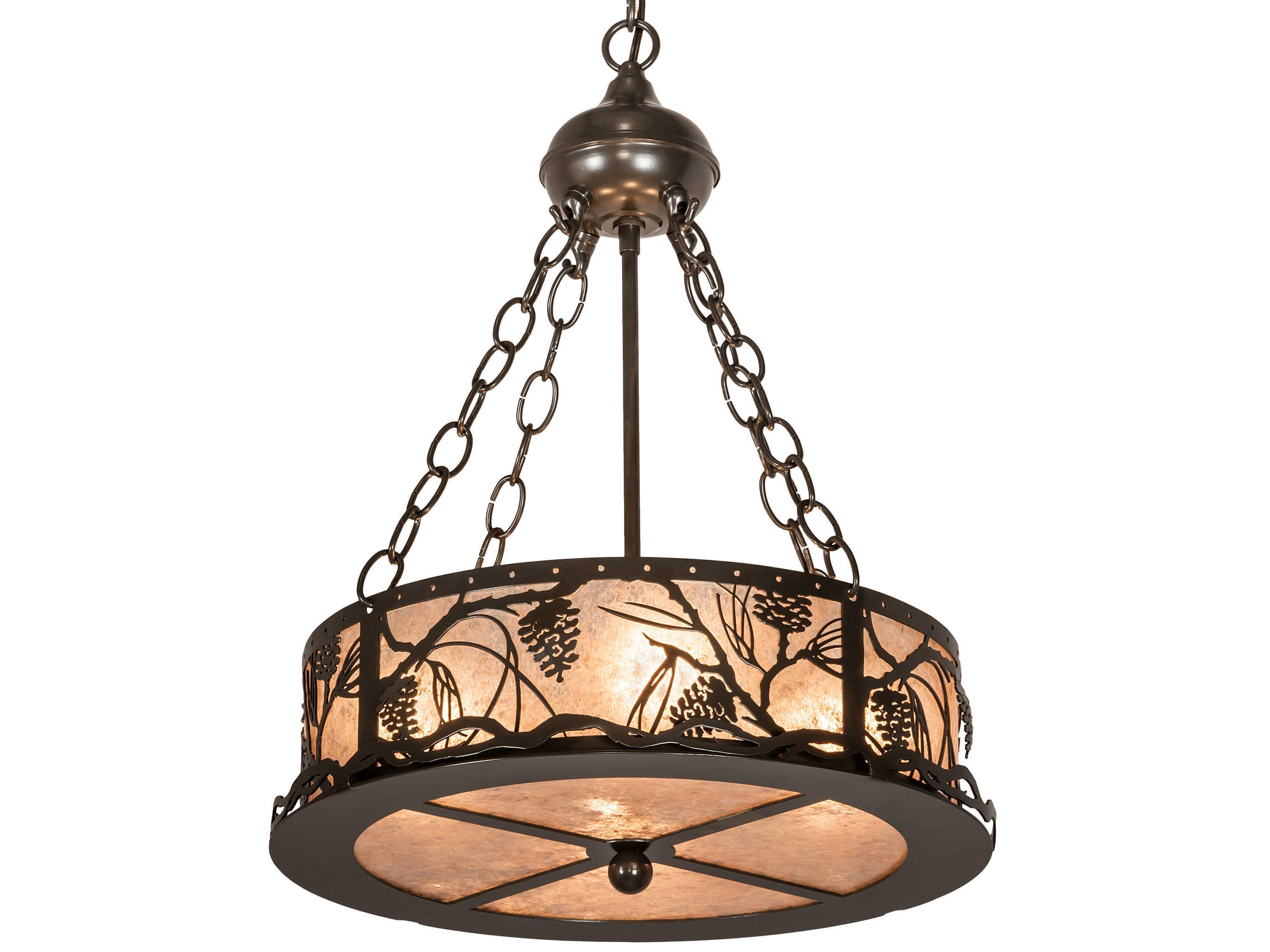 Whispering Pines 4-Light Timeless Bronze Silver Drum Pendant