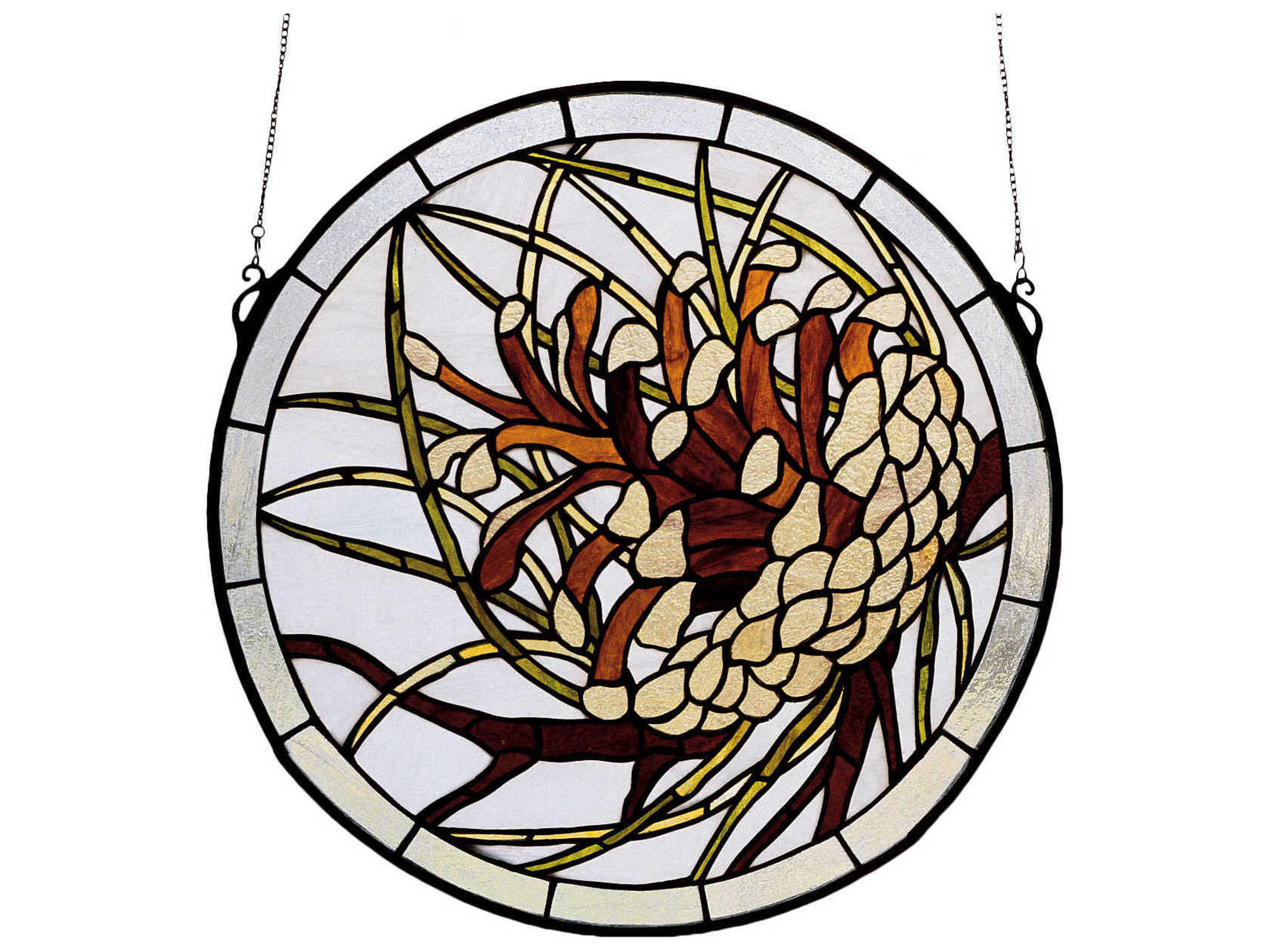Pinecone Medallion Stained Glass Window