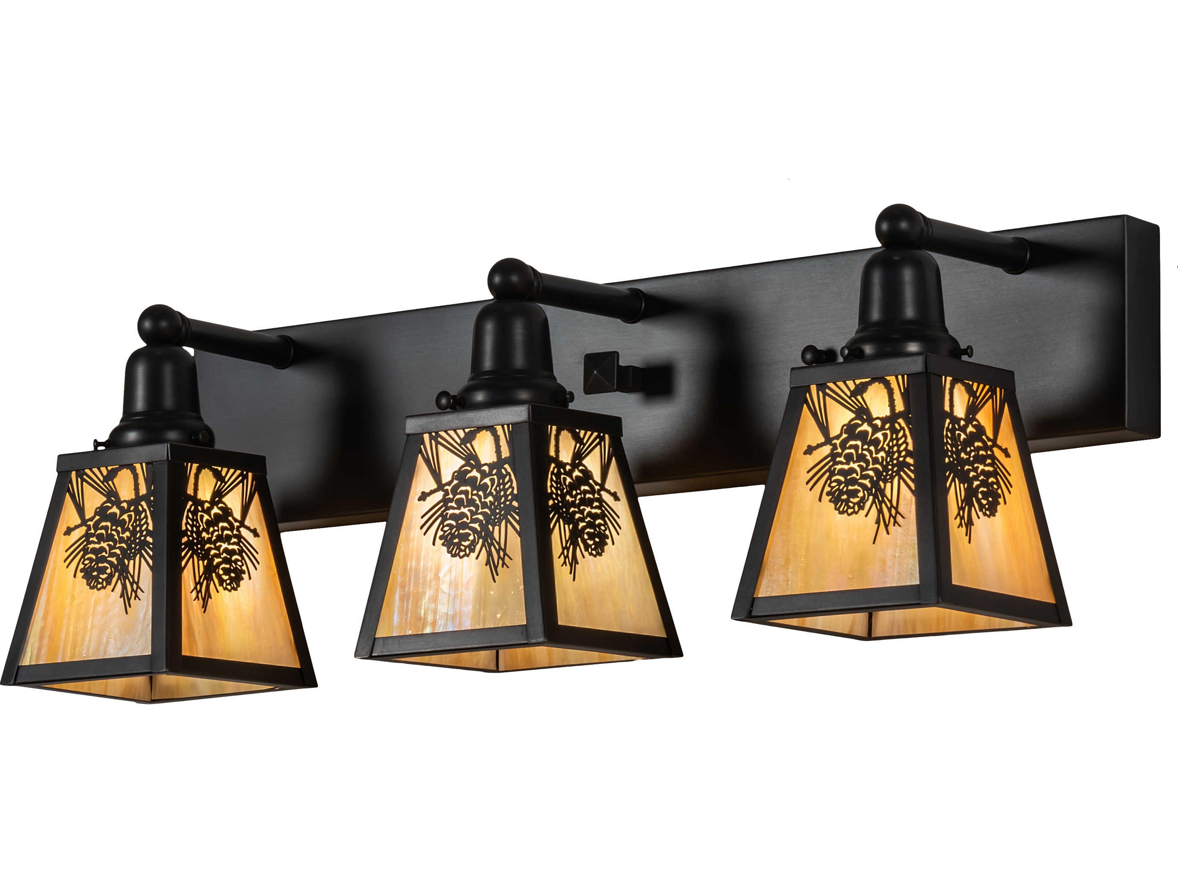 Winter Pine 3-Light Craftsman Brown Oil Rubbed Bronze Glass Vanity Light