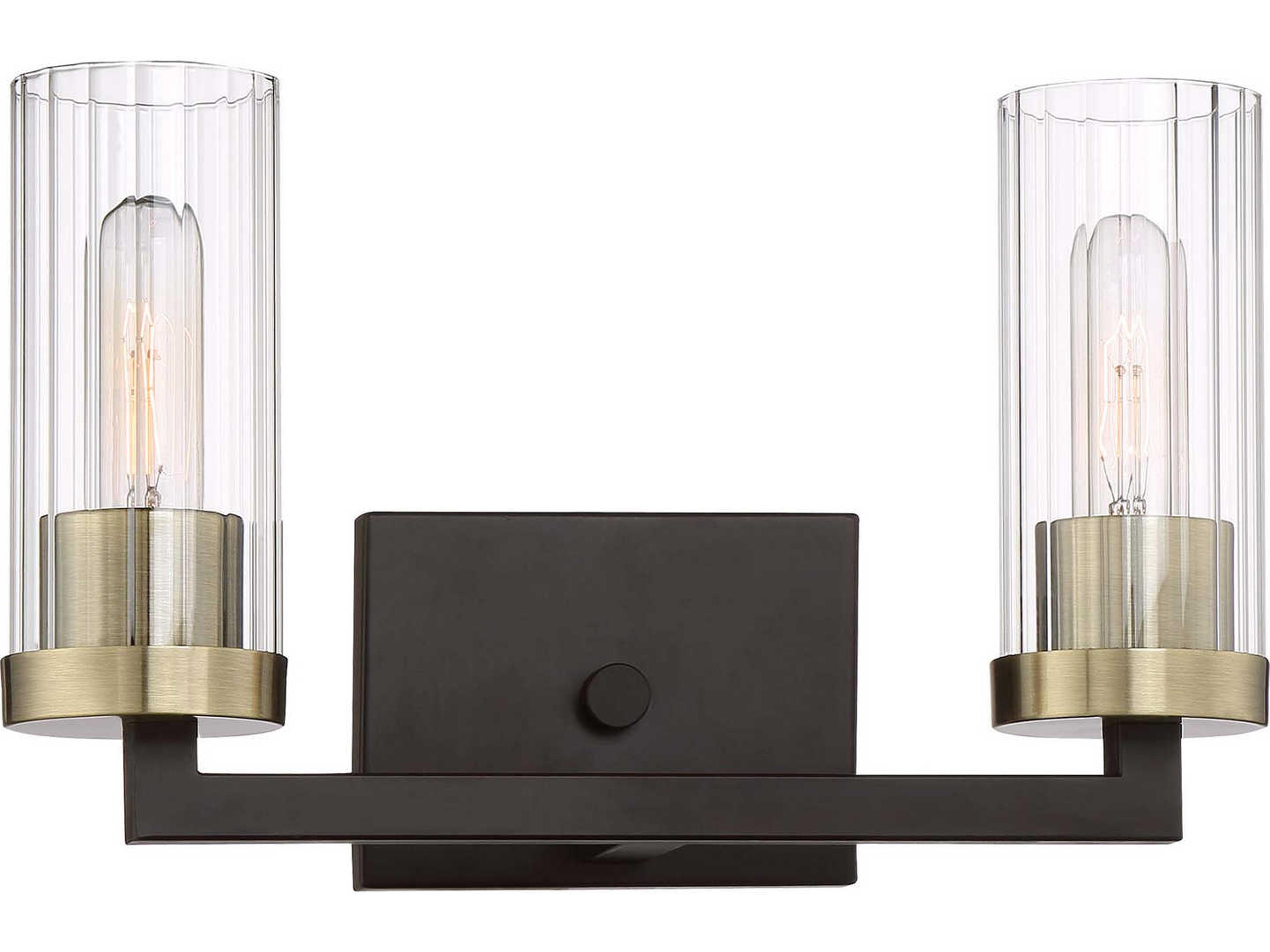 Ainsley Court 2-Light Aged Kinston Bronze With Brushed Glass Vanity Light