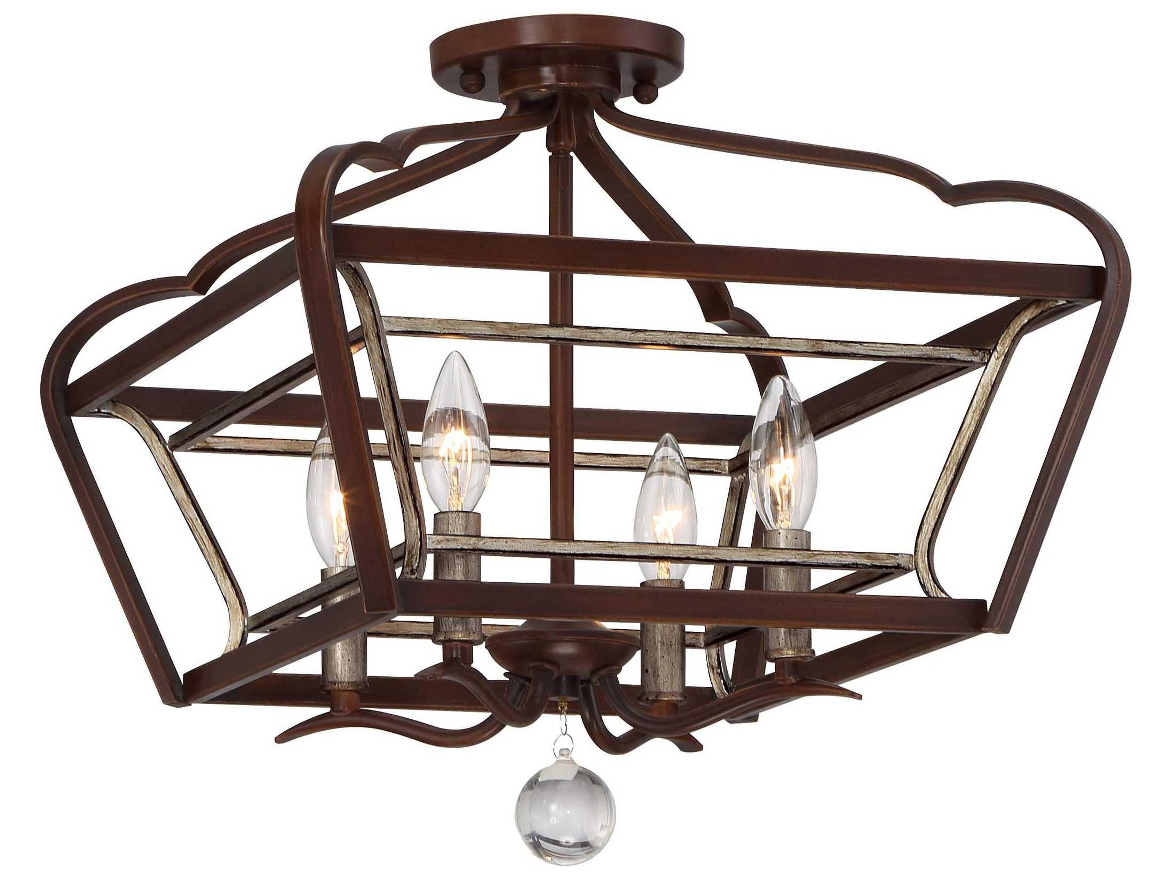Astrapia Dark Rubbed Sienna With Aged Silver Brown Semi Flush Mount