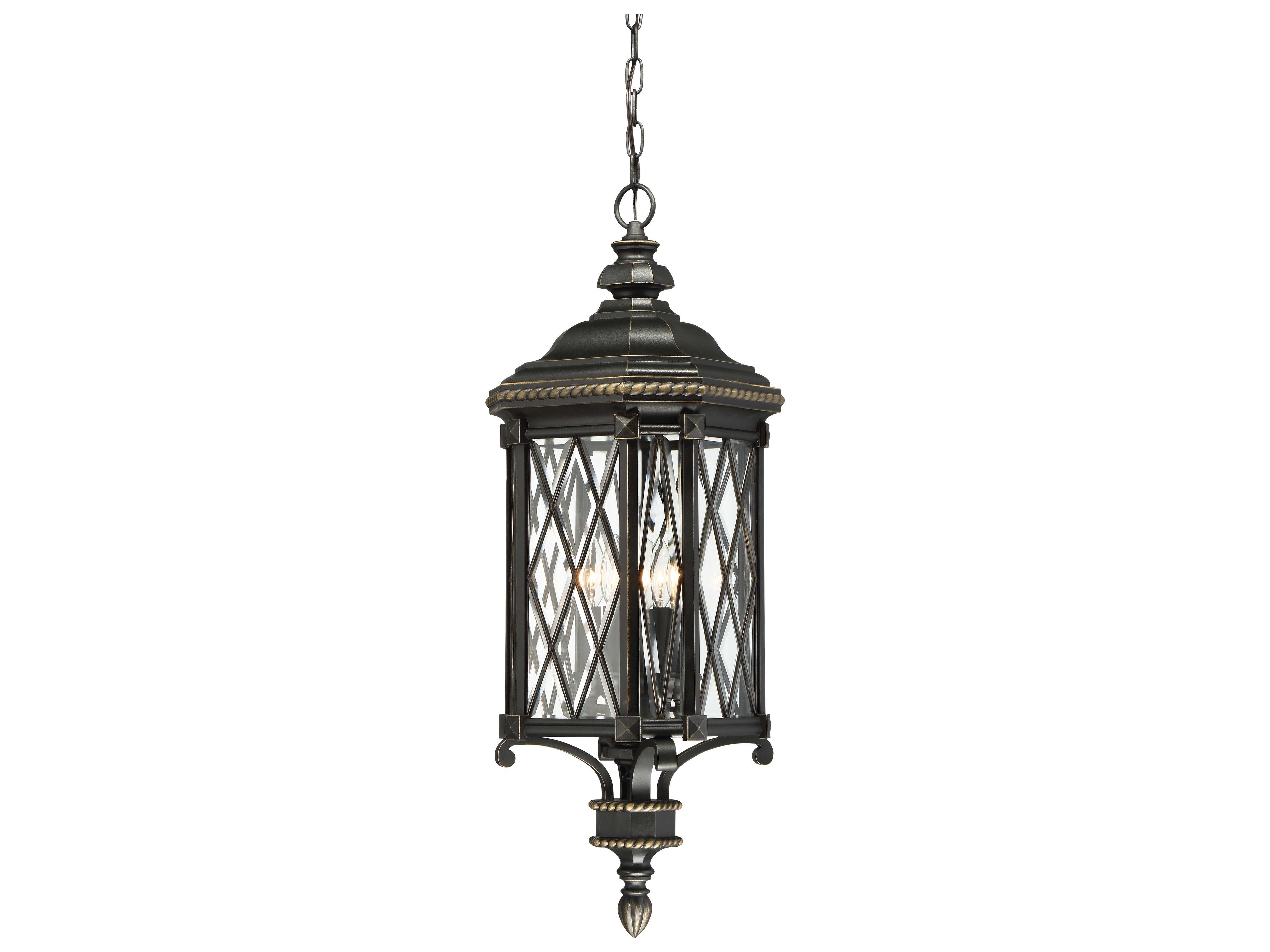 Bexley Manor Black with Gold Highlights Glass Outdoor Hanging Light